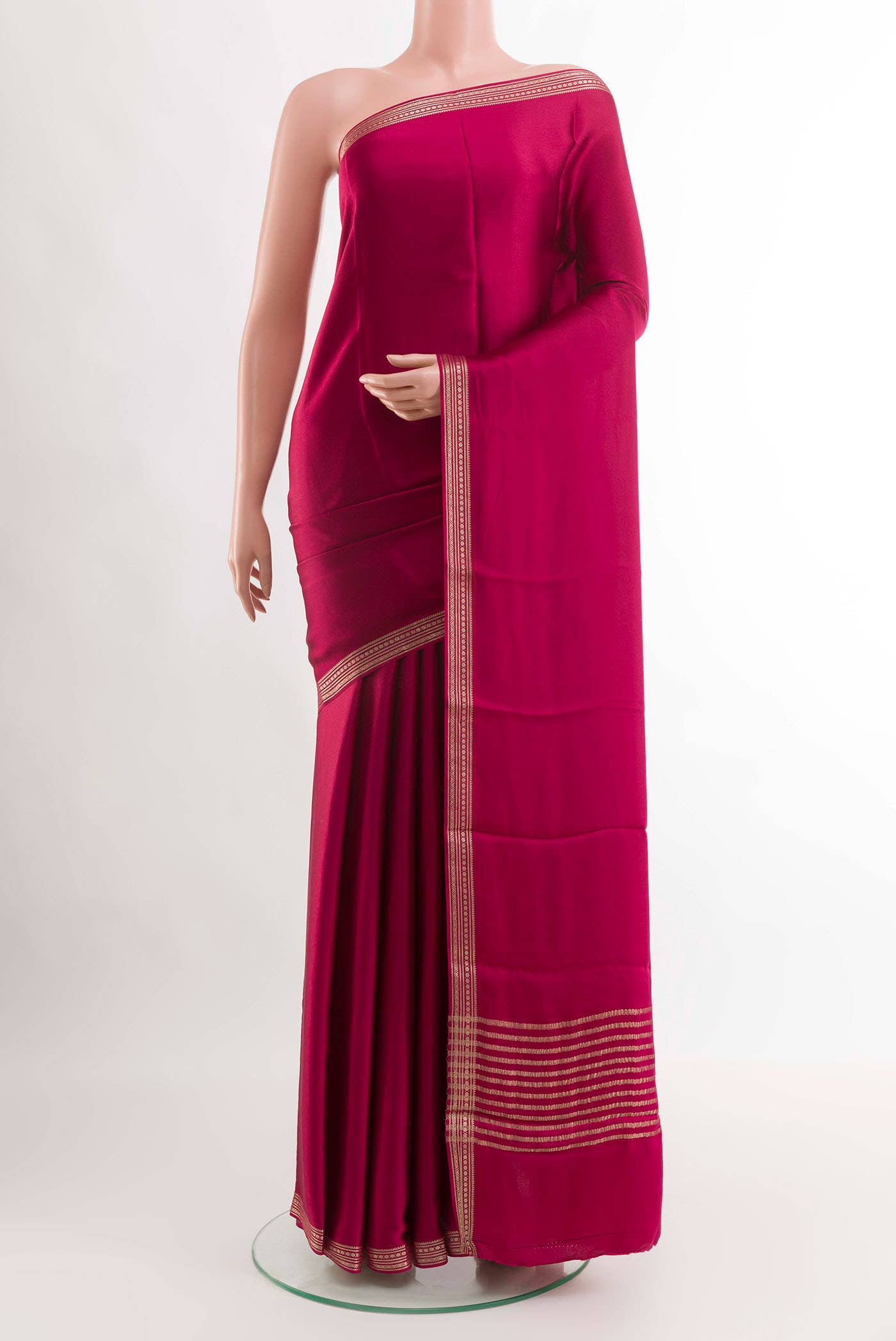 Dark Pink Mysore Crepe Saree
