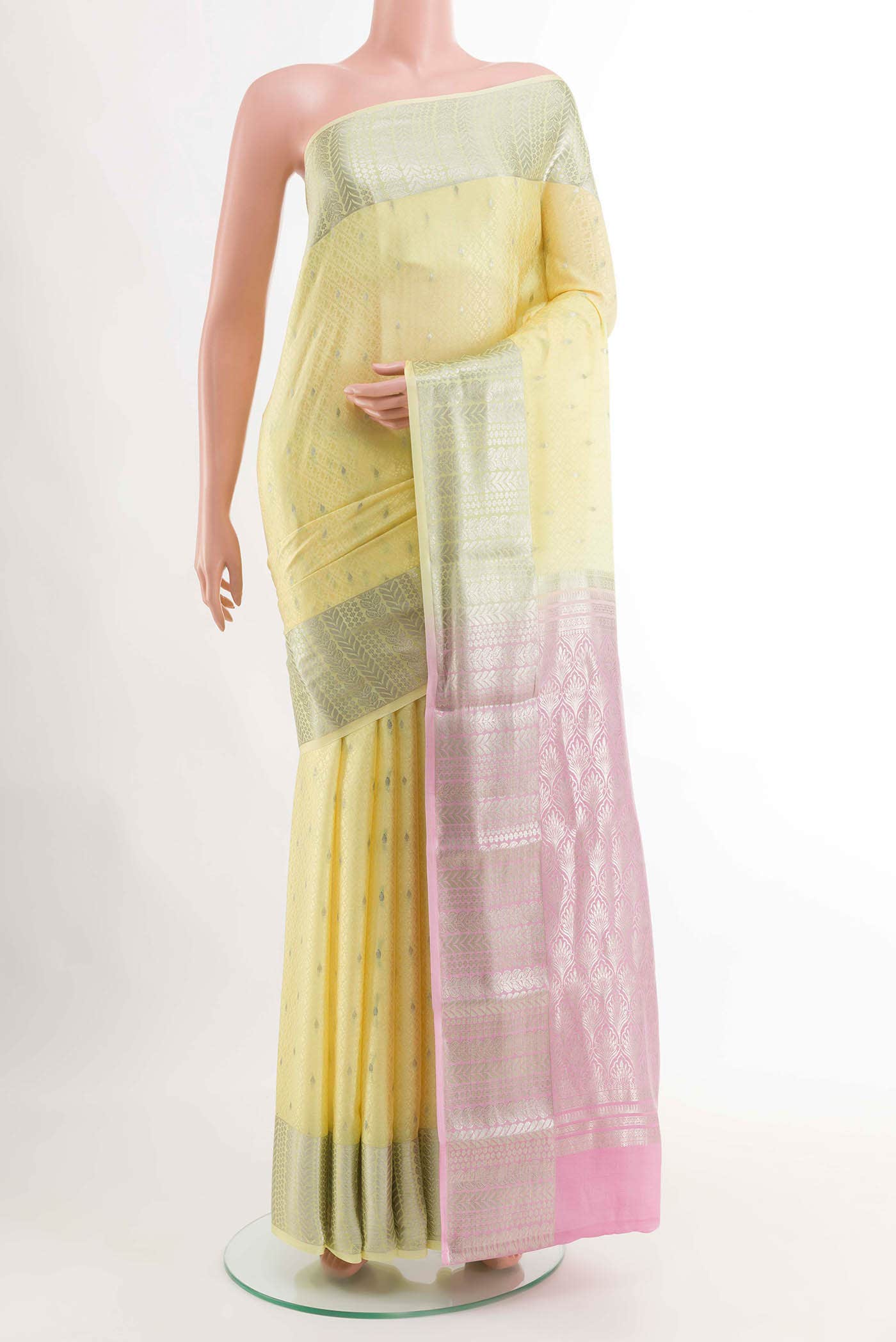 Lemon Yellow Mysore Crepe Saree