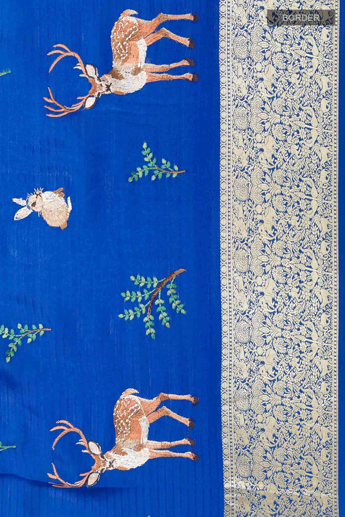 Blue Mysore Crepe Saree