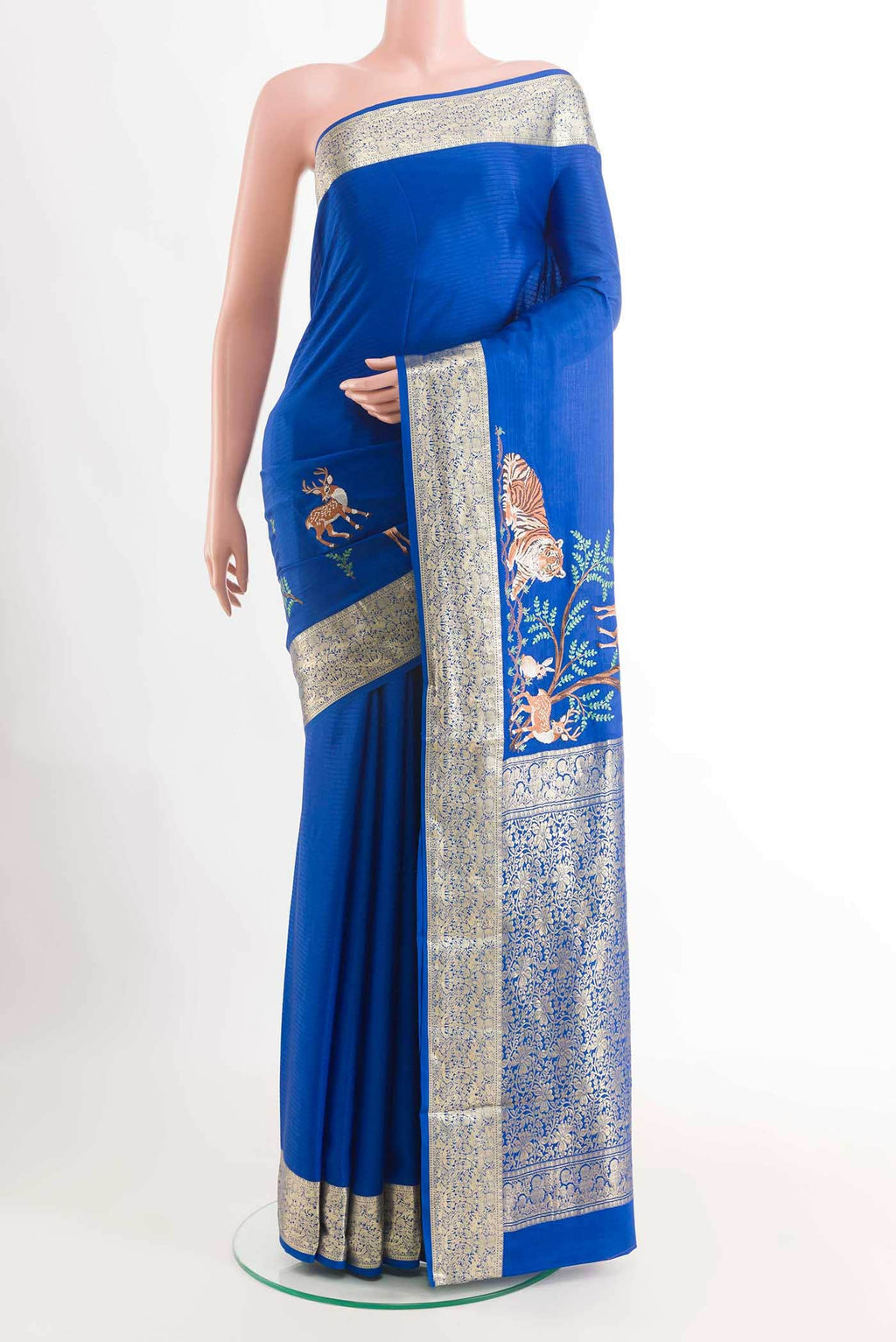 Blue Mysore Crepe Saree