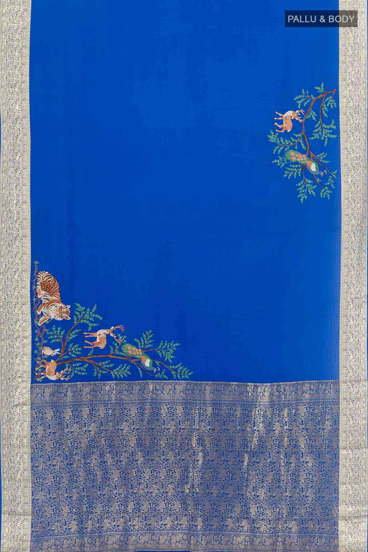 Blue Mysore Crepe Saree