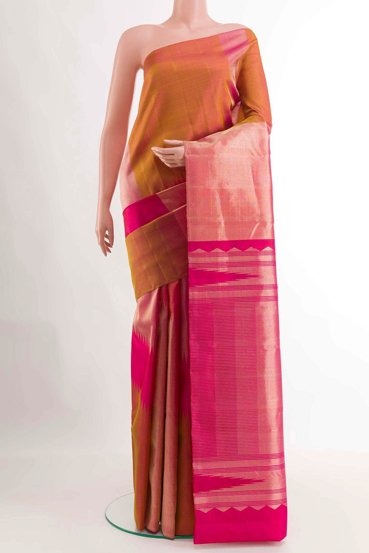 Peach Dual Tone Kanchipuram Silk Saree
