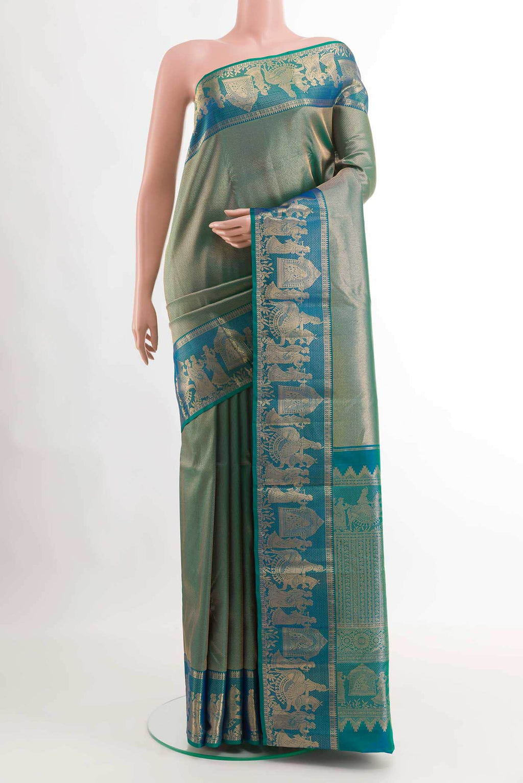 Peacock Blue Kanchipuram Silk Saree
