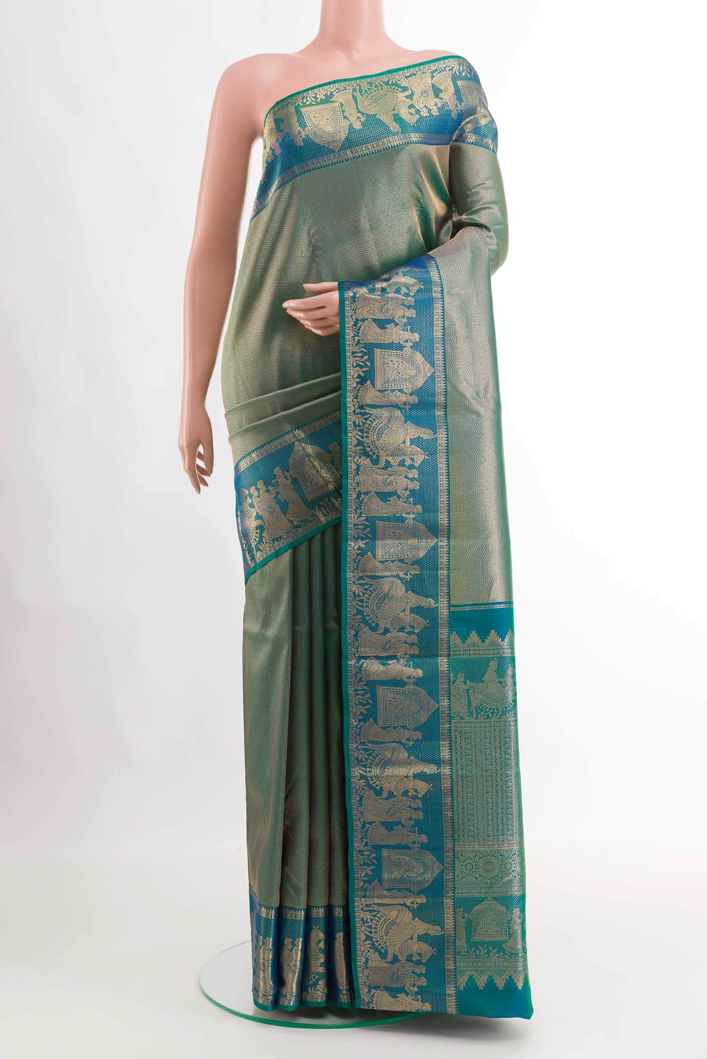 Peacock Blue Kanchipuram Silk Saree