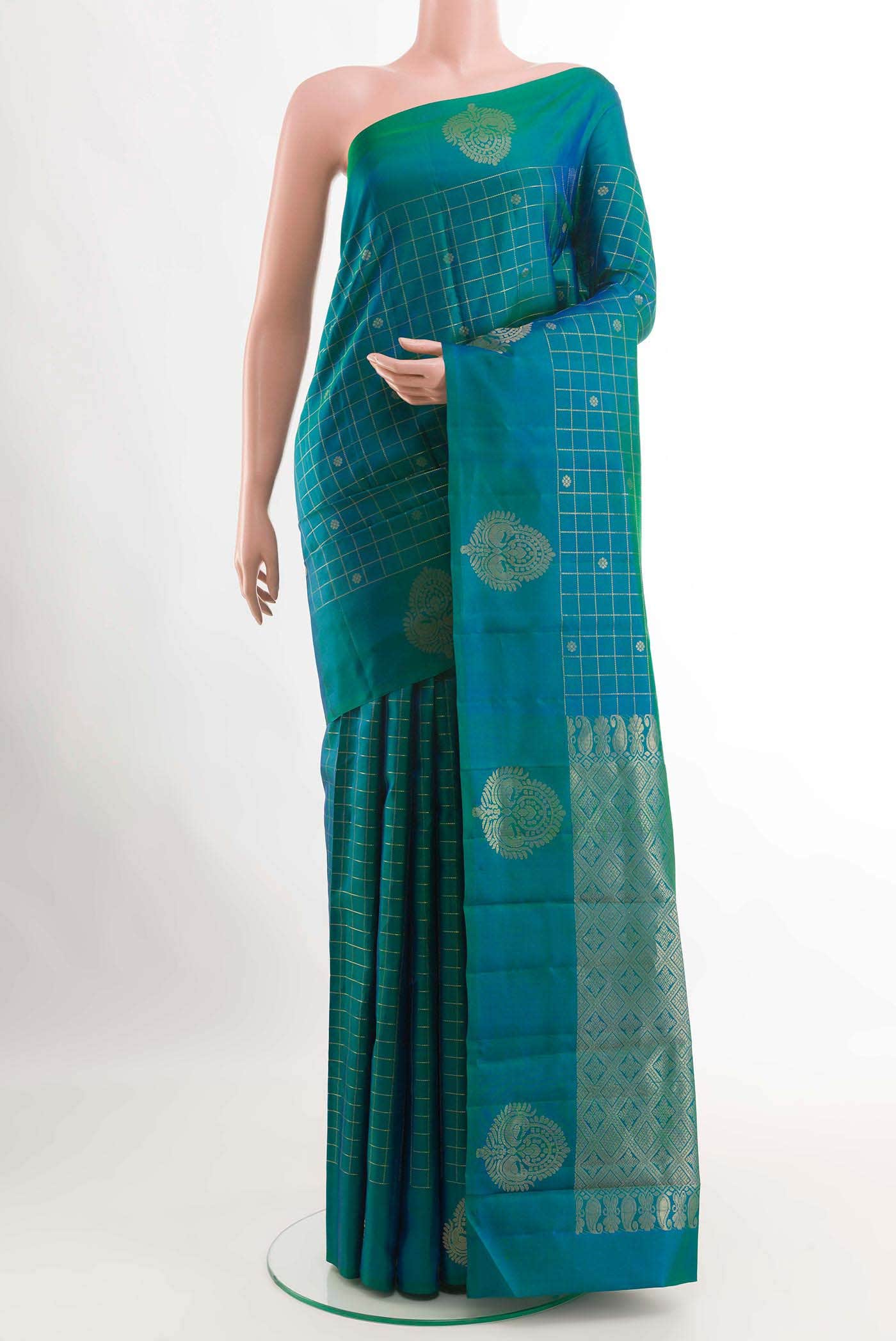 Peacock Blue Kanchipuram Silk Saree