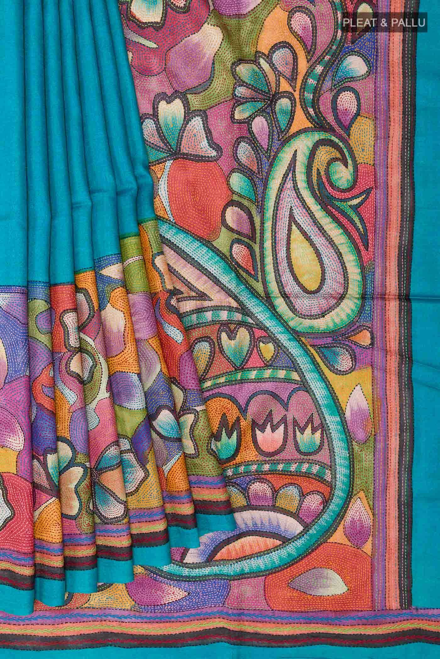 Blue Tussar Saree