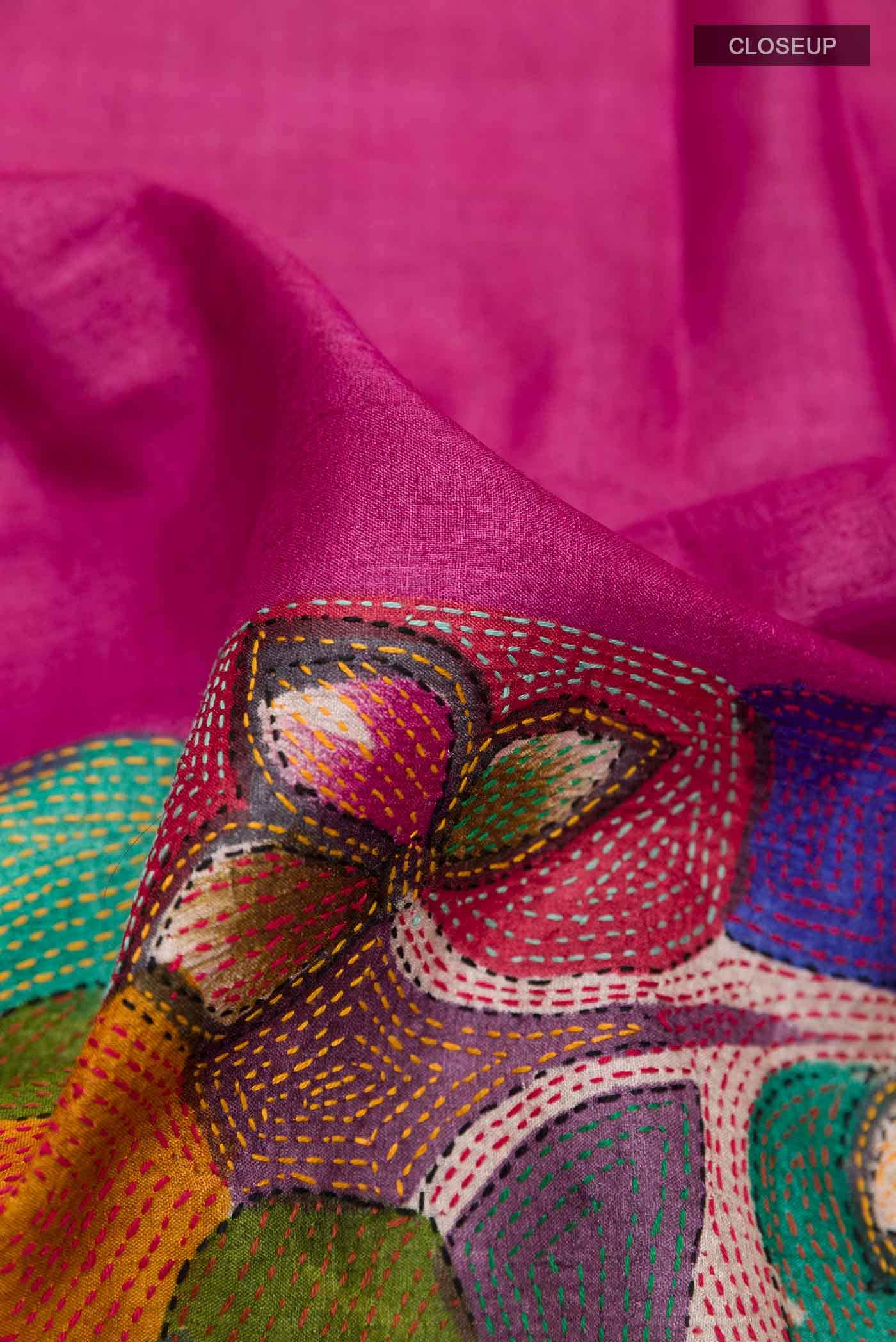 Dark Pink Tussar Saree