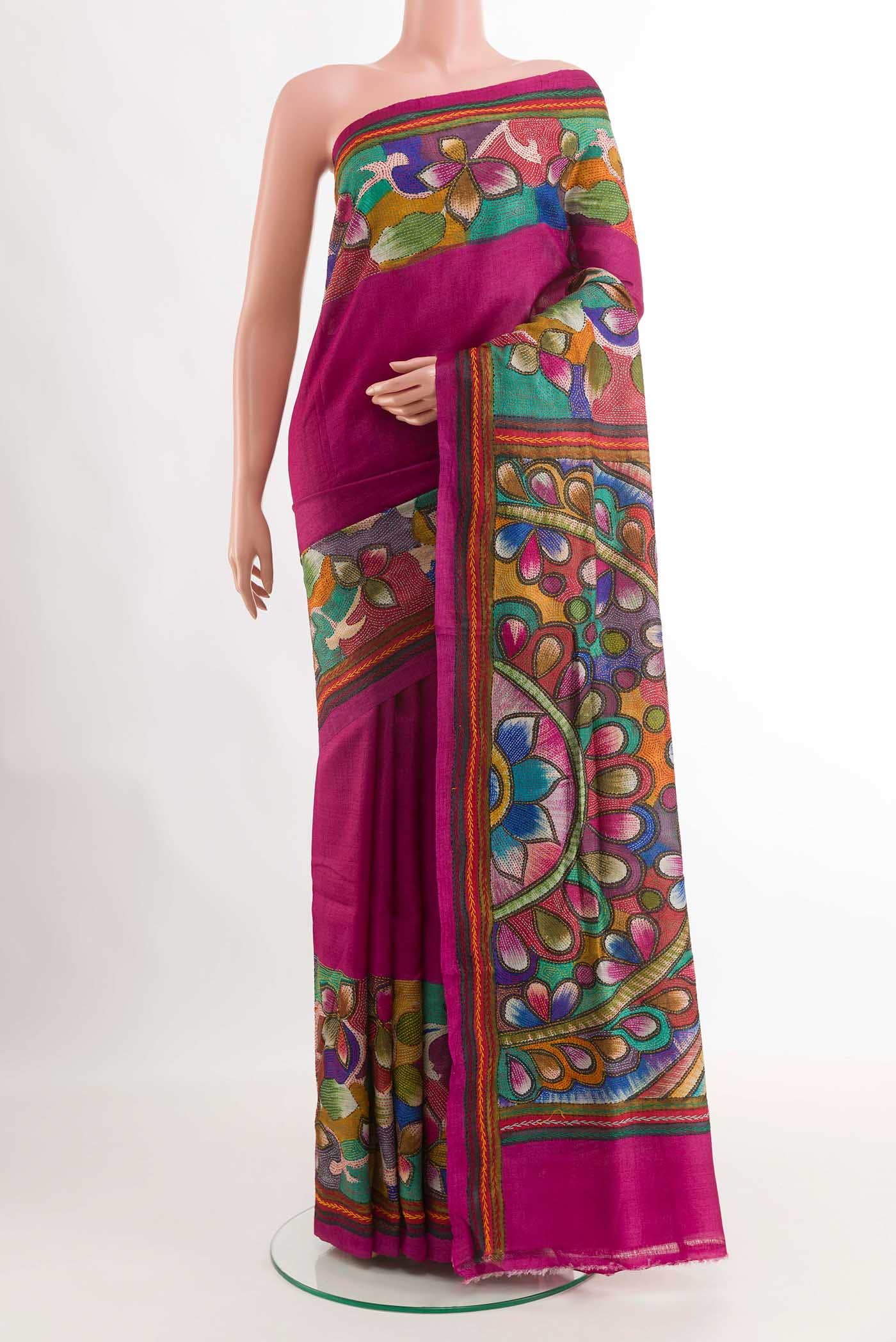 Dark Pink Tussar Saree