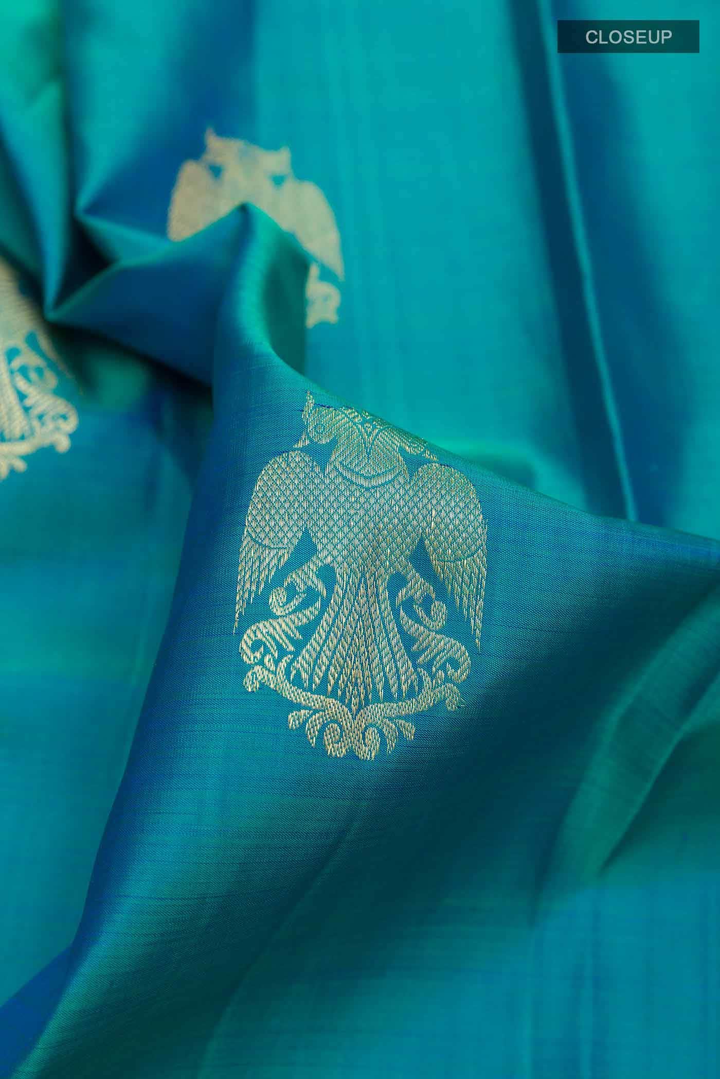 Peacock Blue Kanchipuram Silk Saree