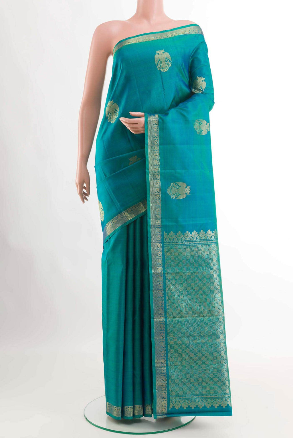 Peacock Blue Kanchipuram Silk Saree