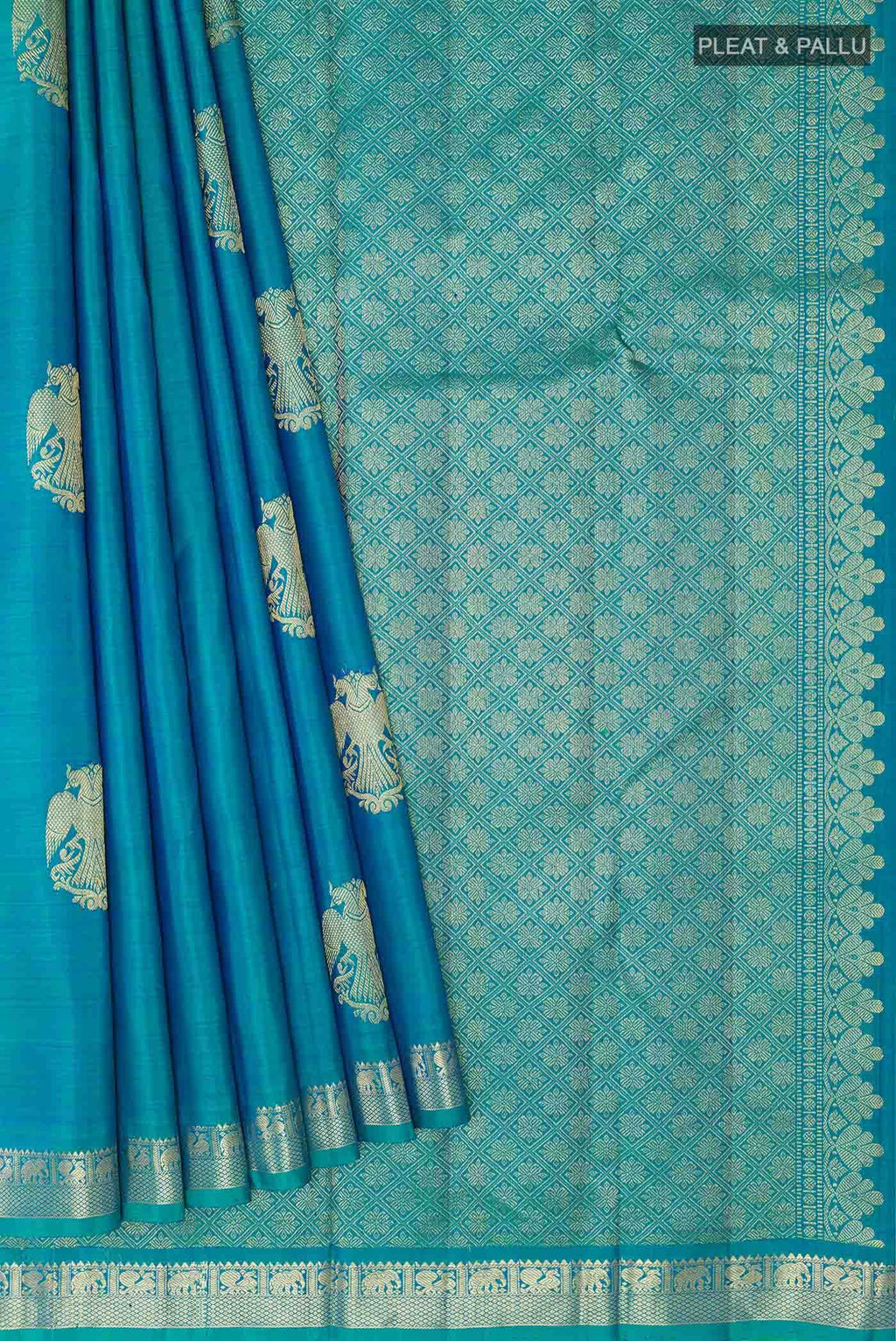 Peacock Blue Kanchipuram Silk Saree