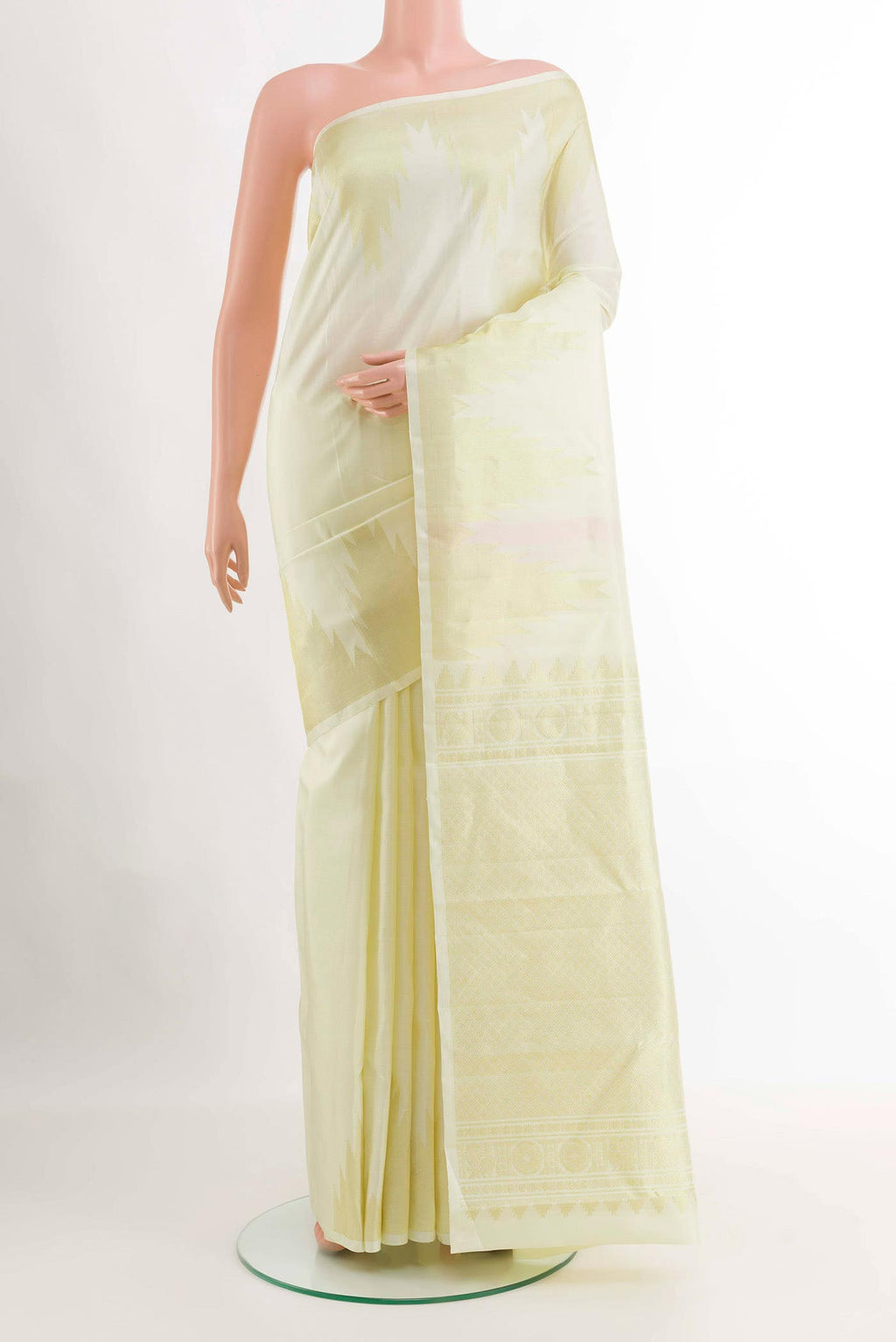 Off White Kanchipuram Silk Saree