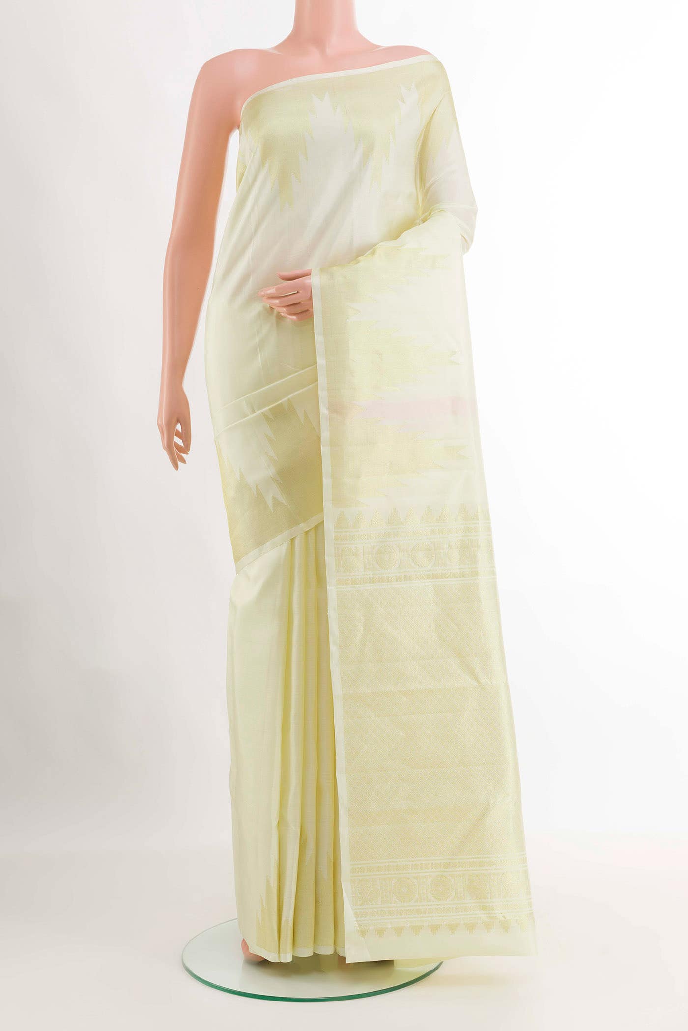 Off White Kanchipuram Silk Saree