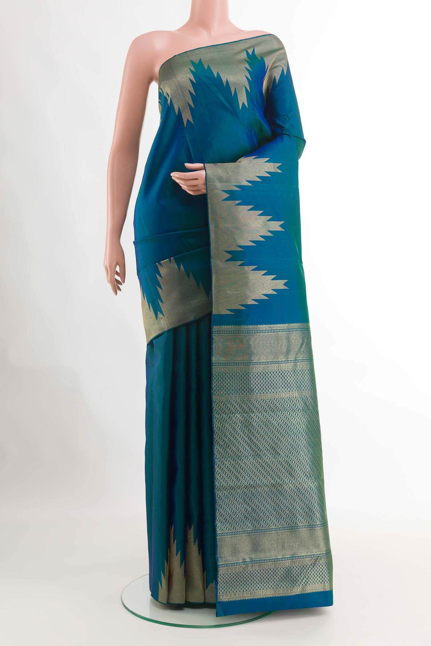 Peacock Blue Kanchipuram Silk Saree