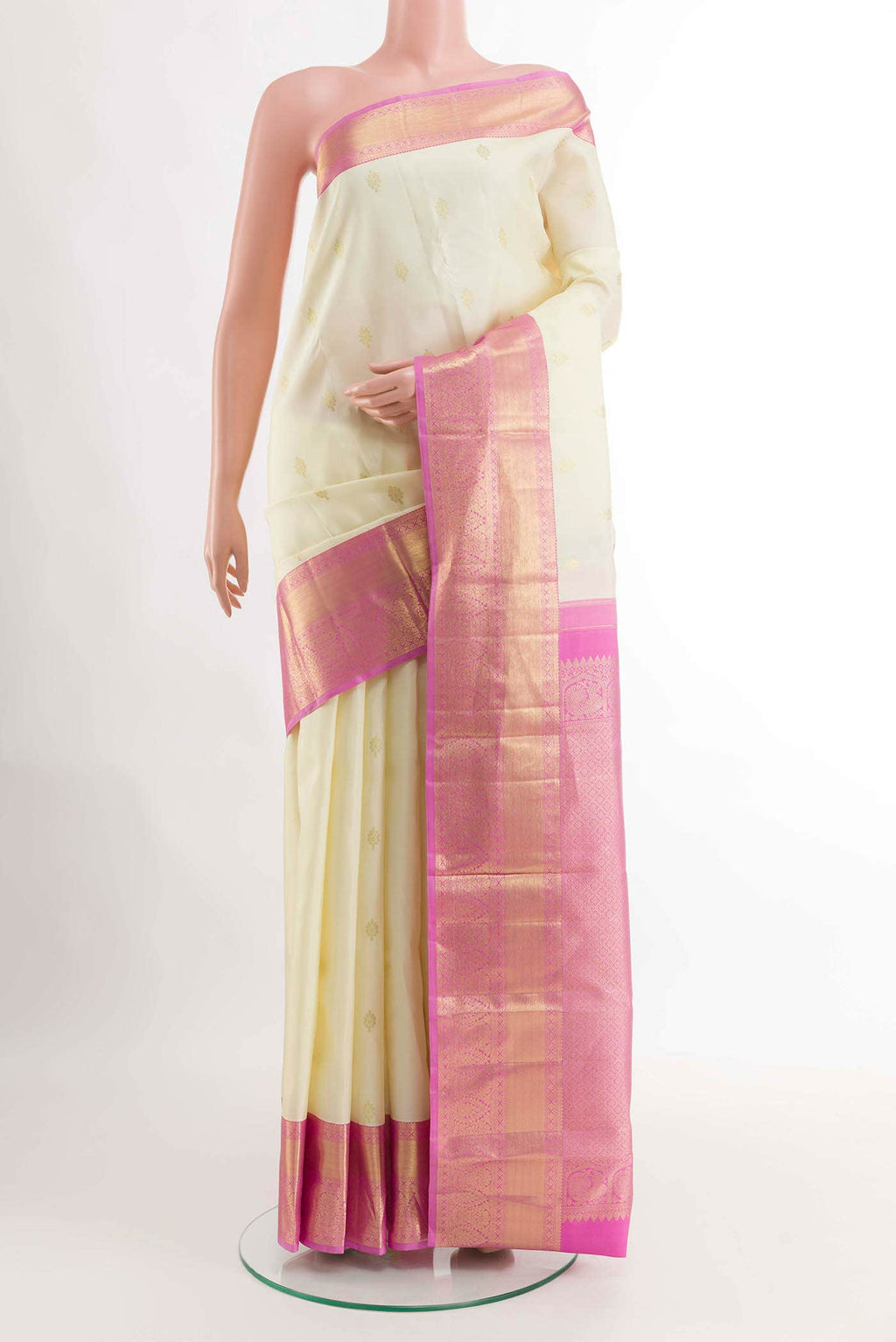 Off White Kanchipuram Silk Saree