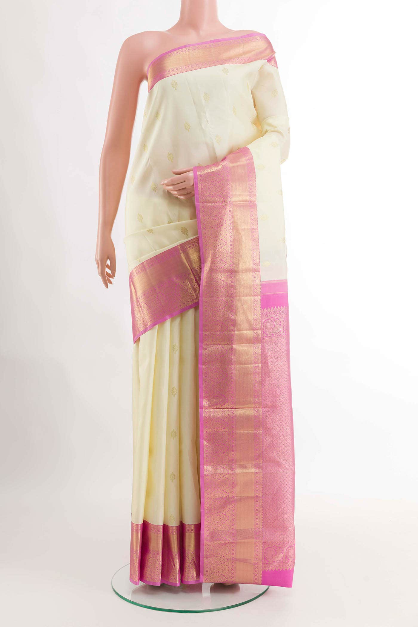 Off White Kanchipuram Silk Saree
