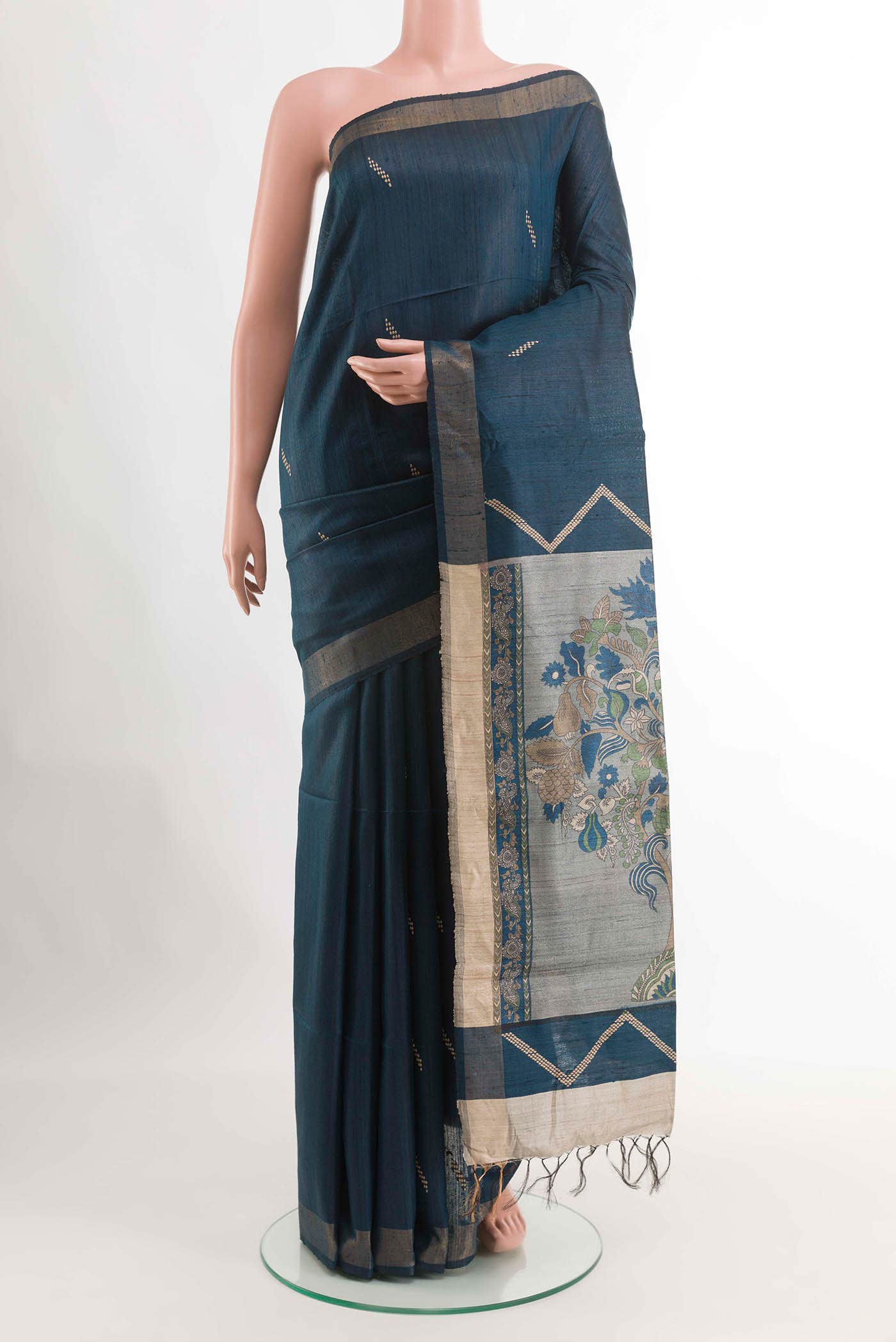 Blue Tussar Saree