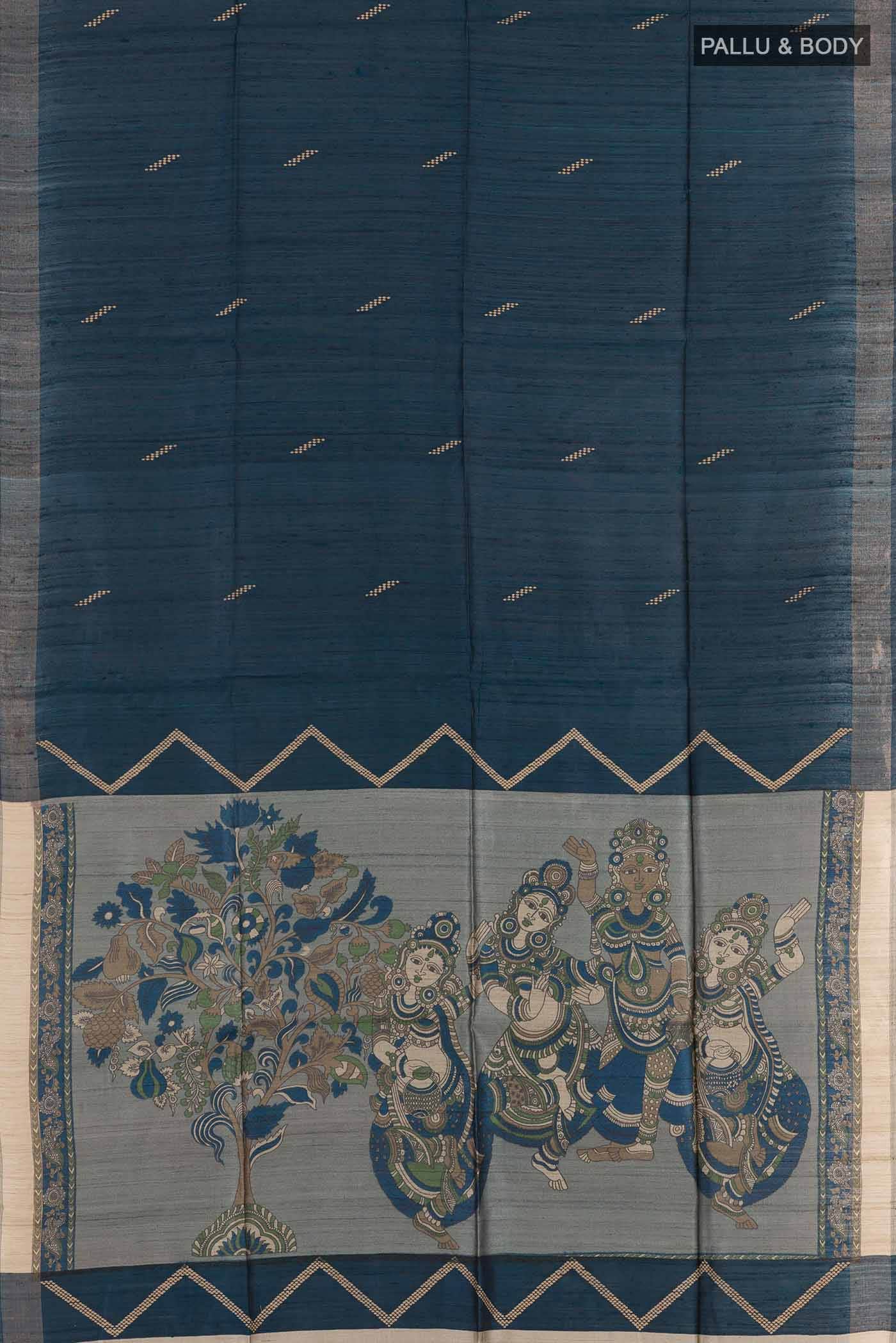 Blue Tussar Saree