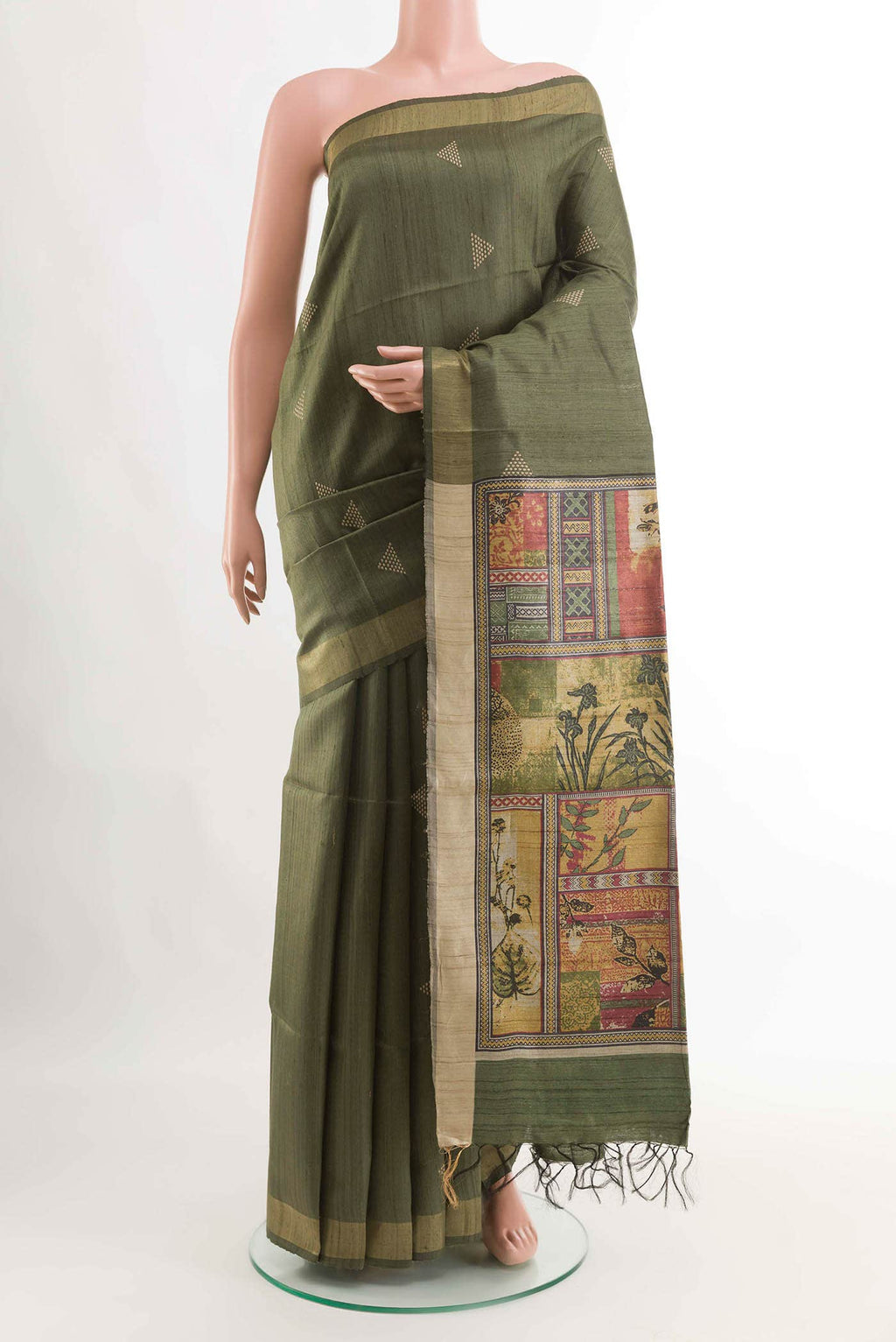 Olive Green Tussar Saree