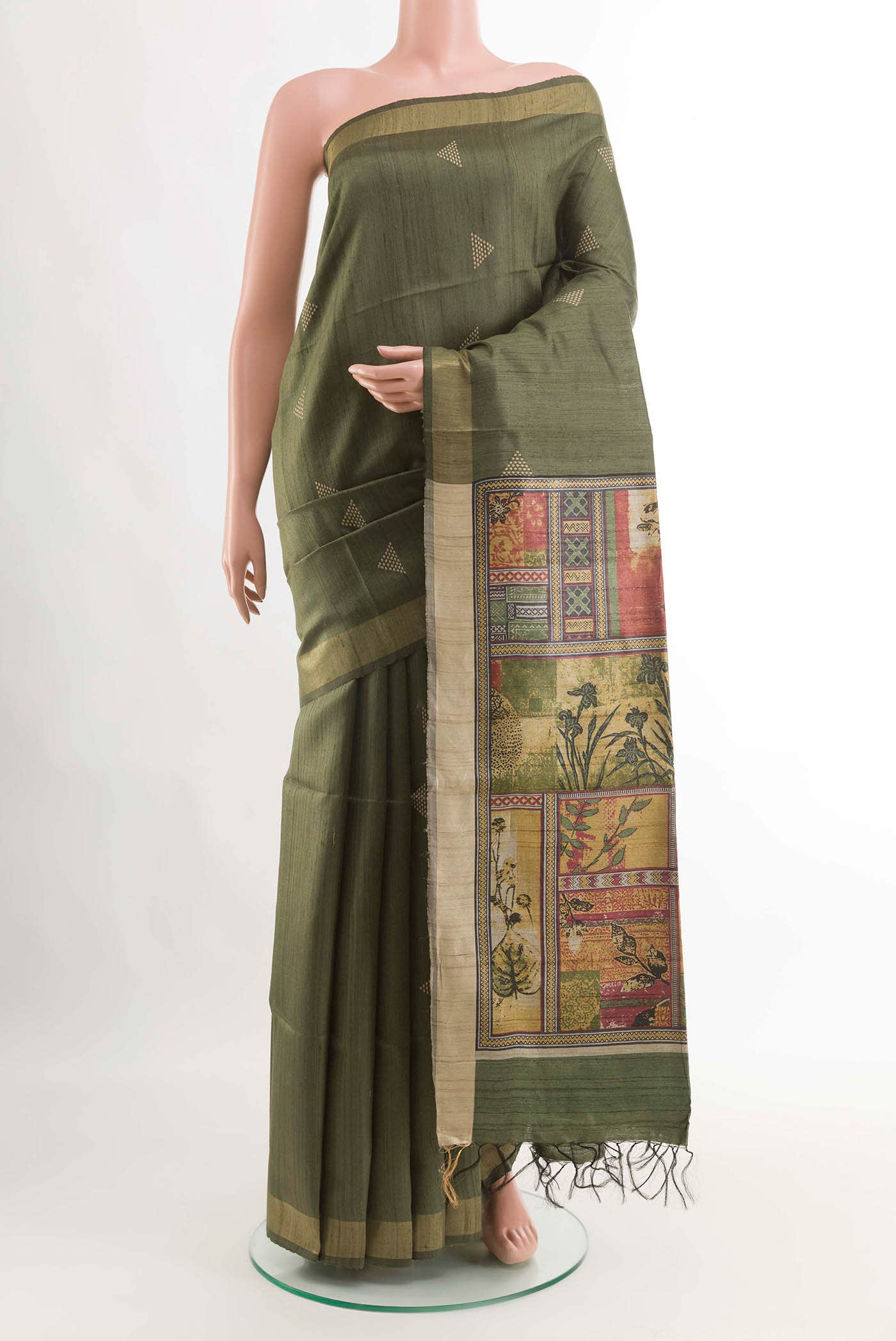 Olive Green Tussar Saree