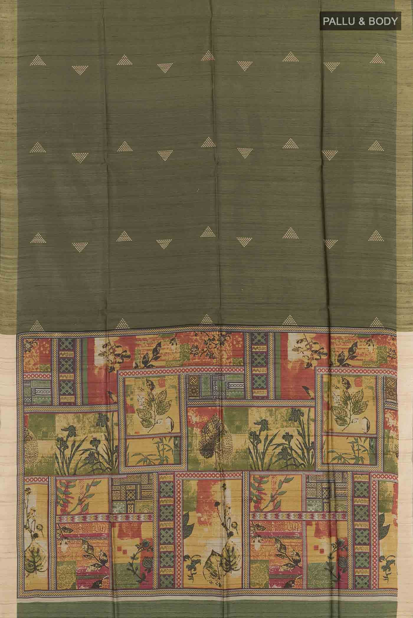 Olive Green Tussar Saree