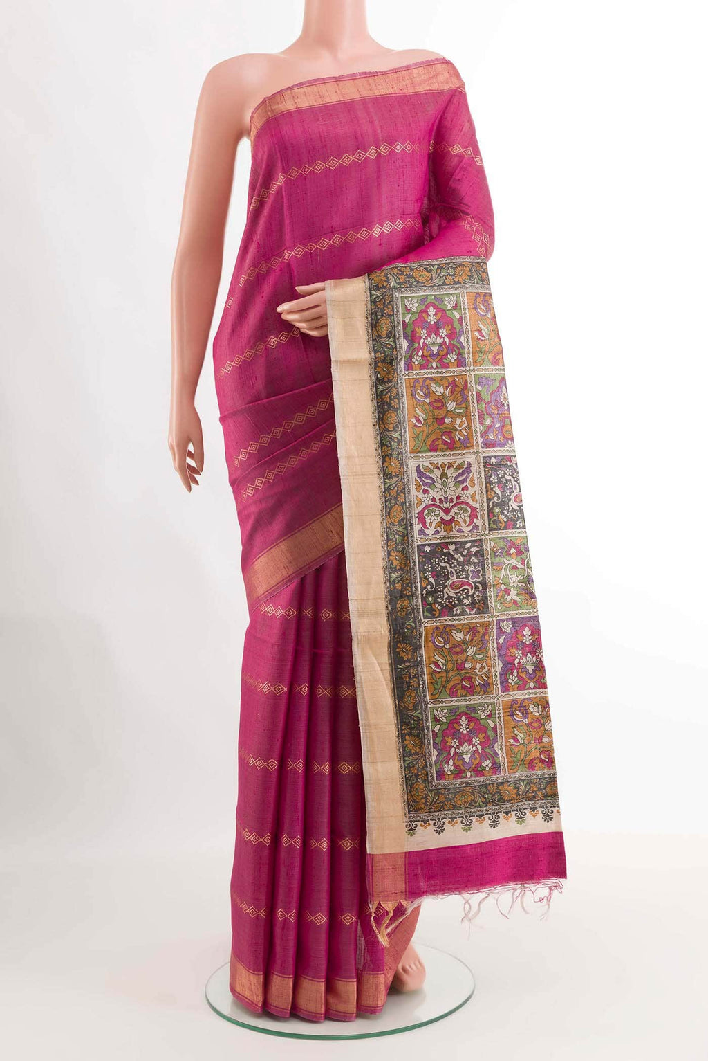 Dark Pink Tussar Saree
