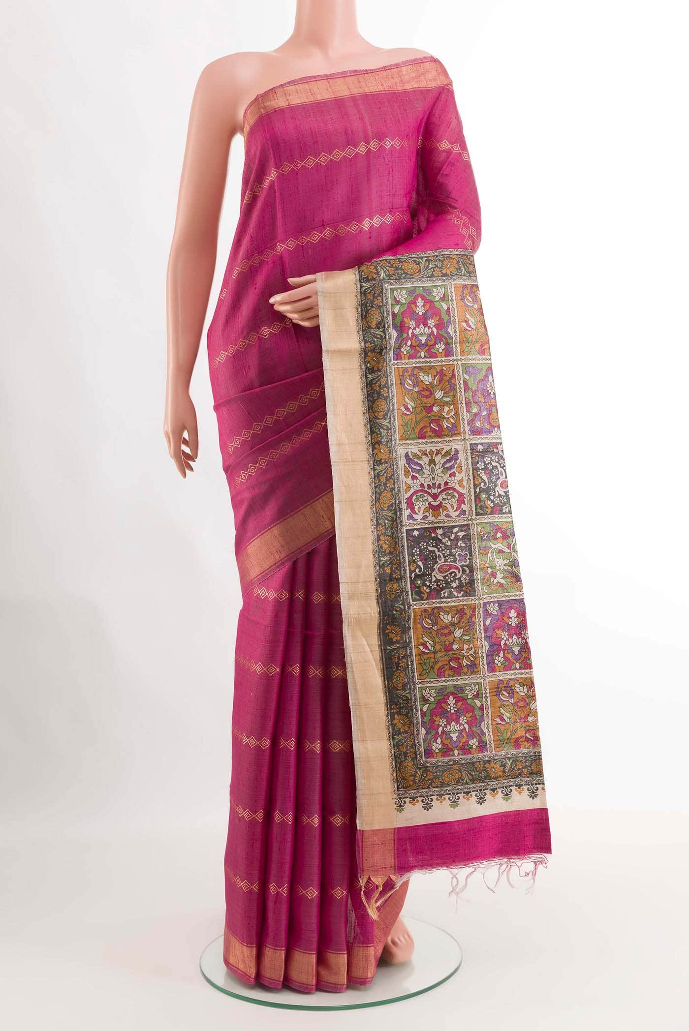 Dark Pink Tussar Saree