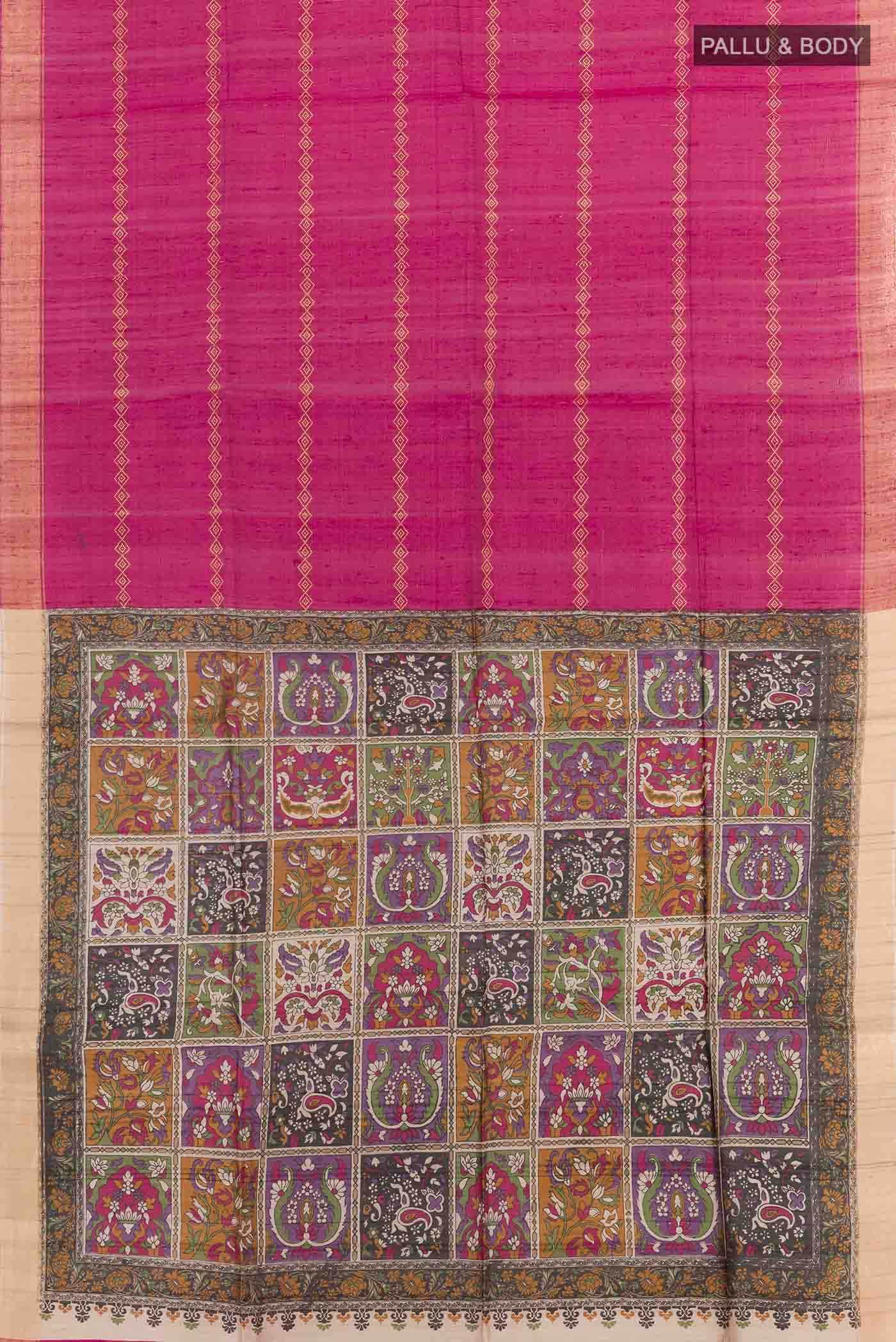 Dark Pink Tussar Saree