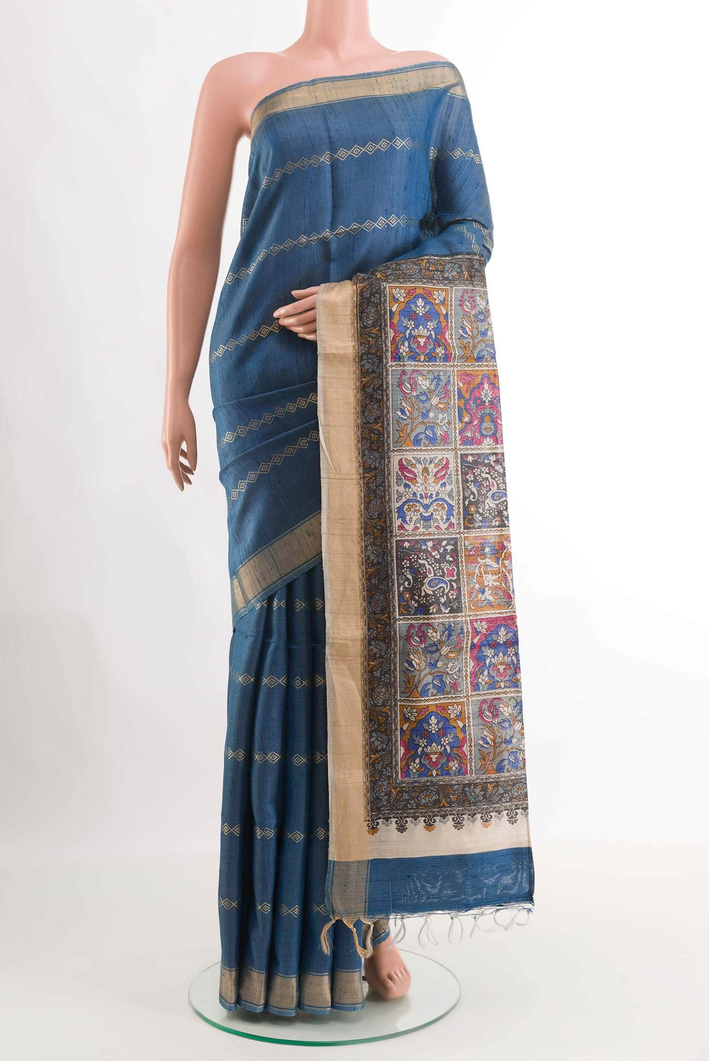 Blue Tussar Saree