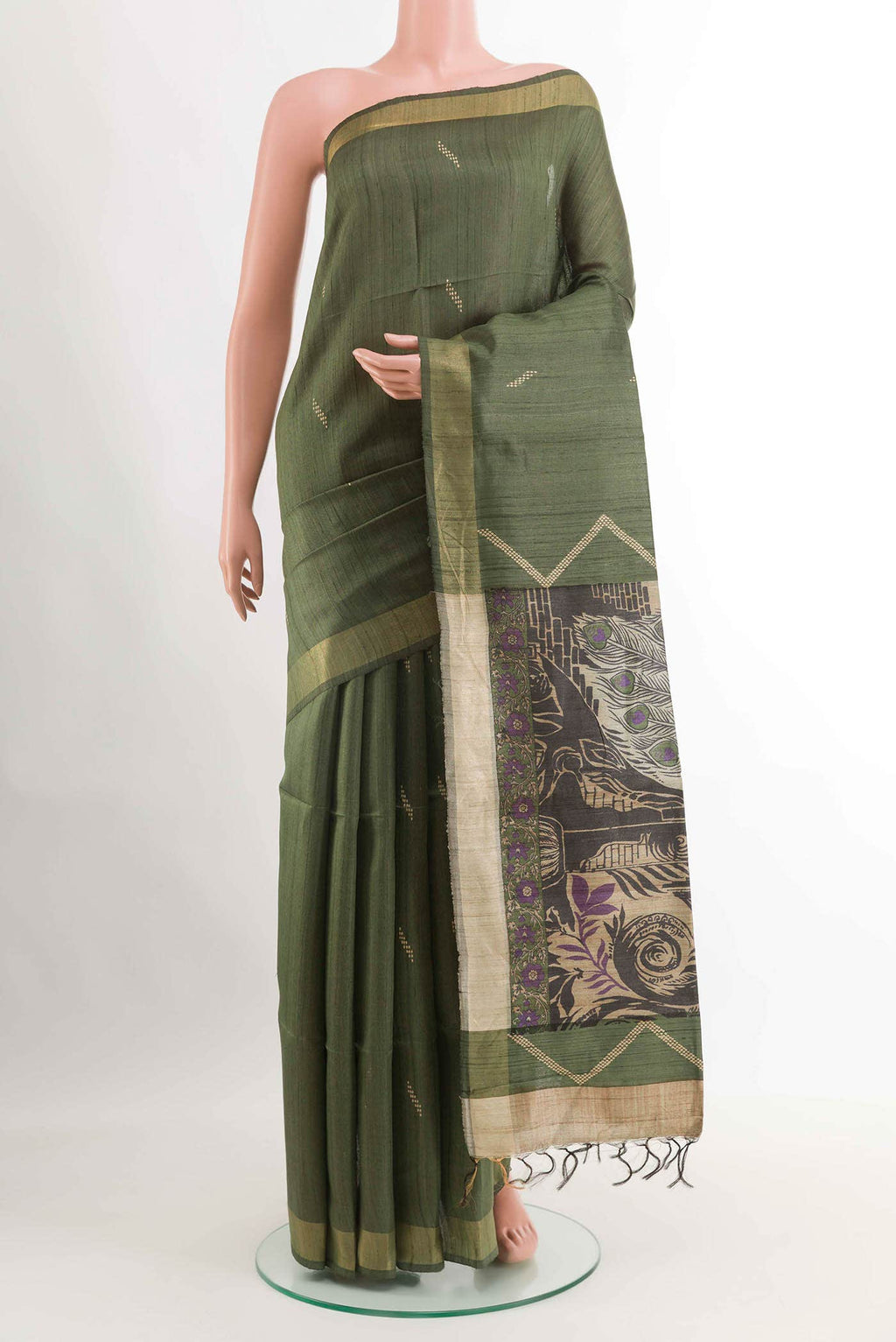 Olive Green Tussar Saree
