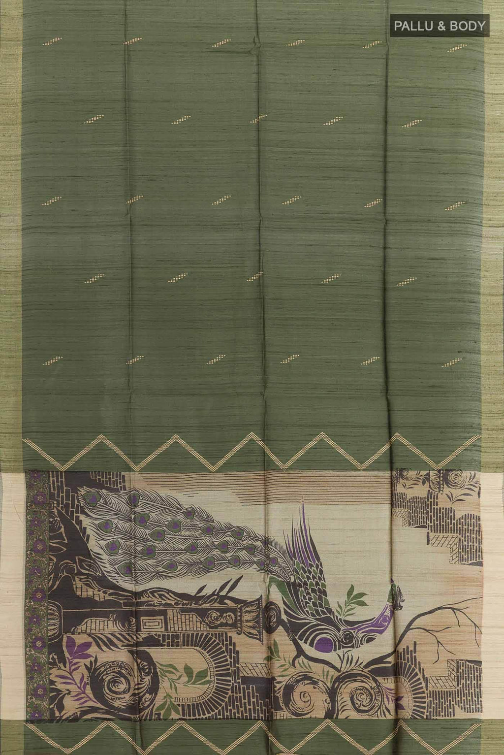 Olive Green Tussar Saree
