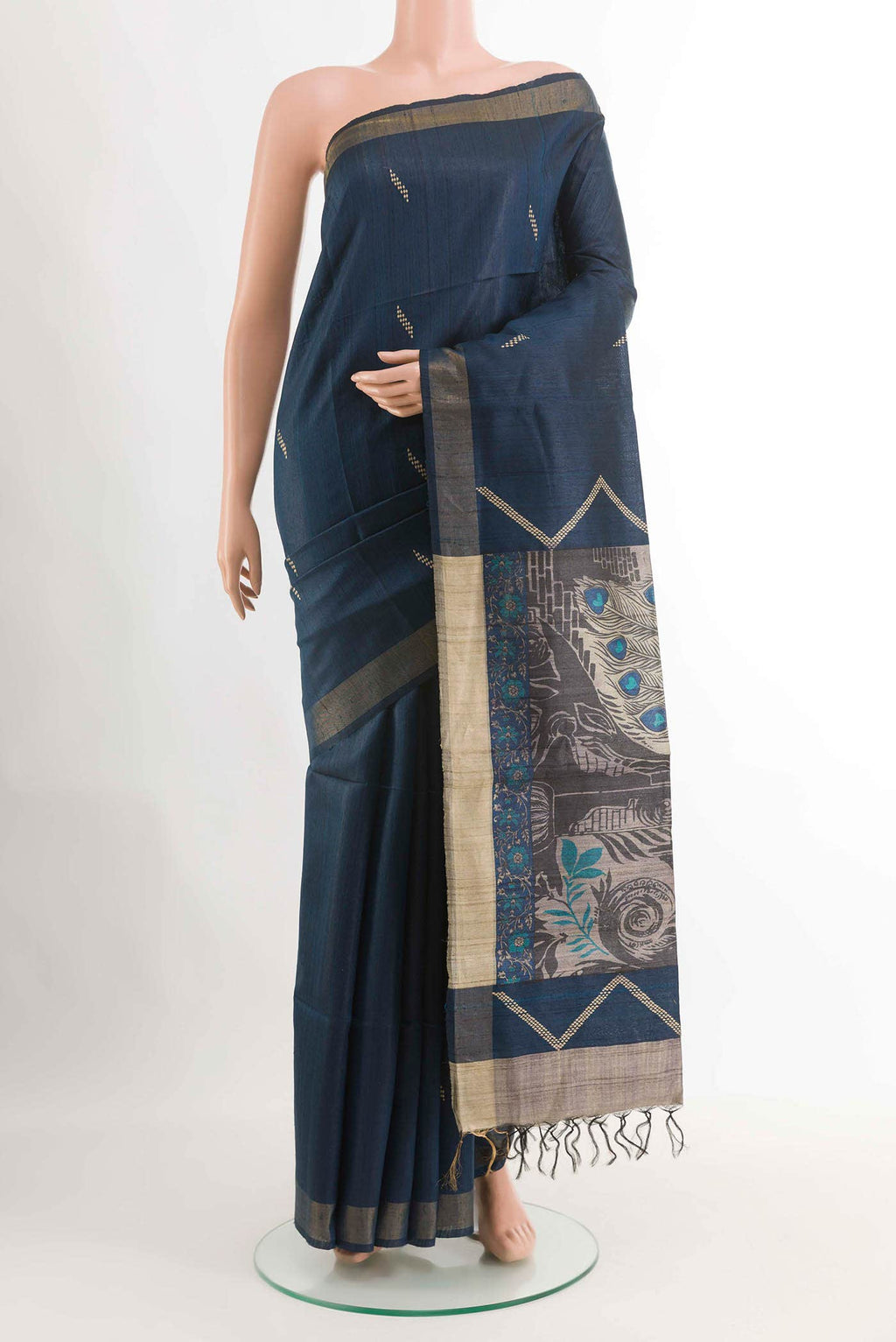 Blue Tussar Saree