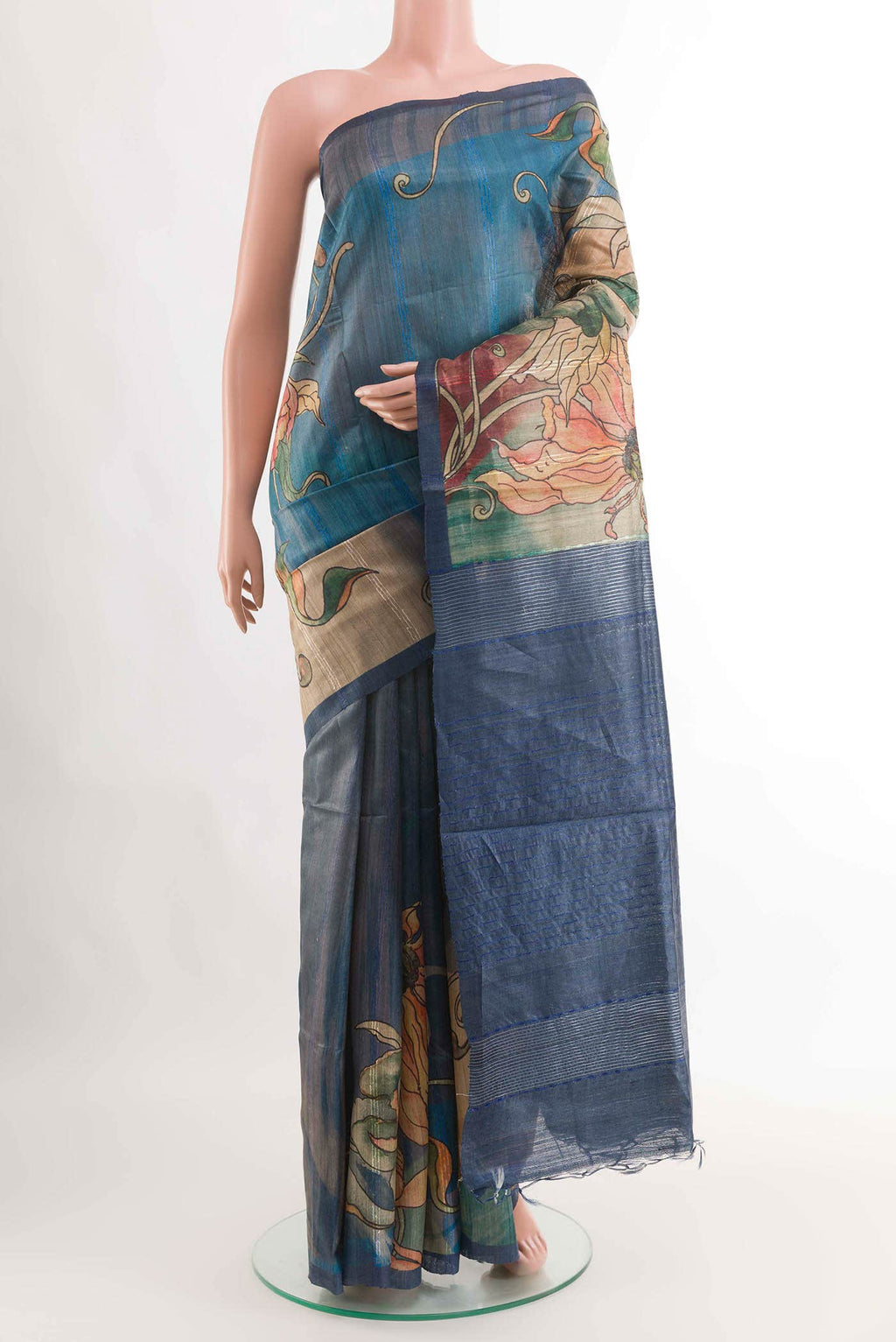 Blue Tussar Saree