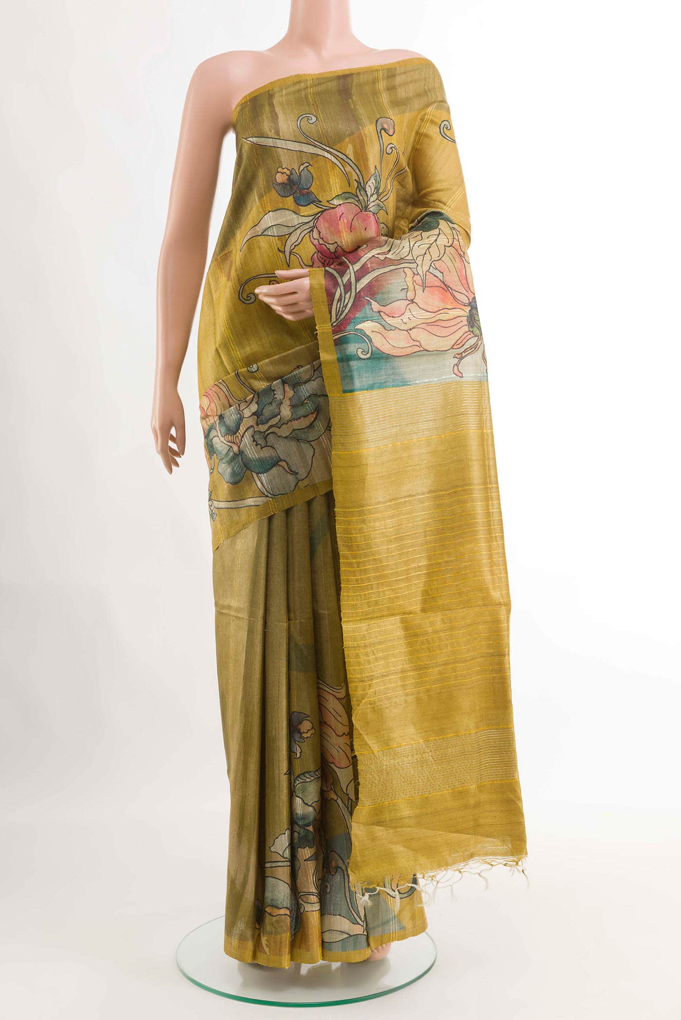 Dark Beige Tussar Saree