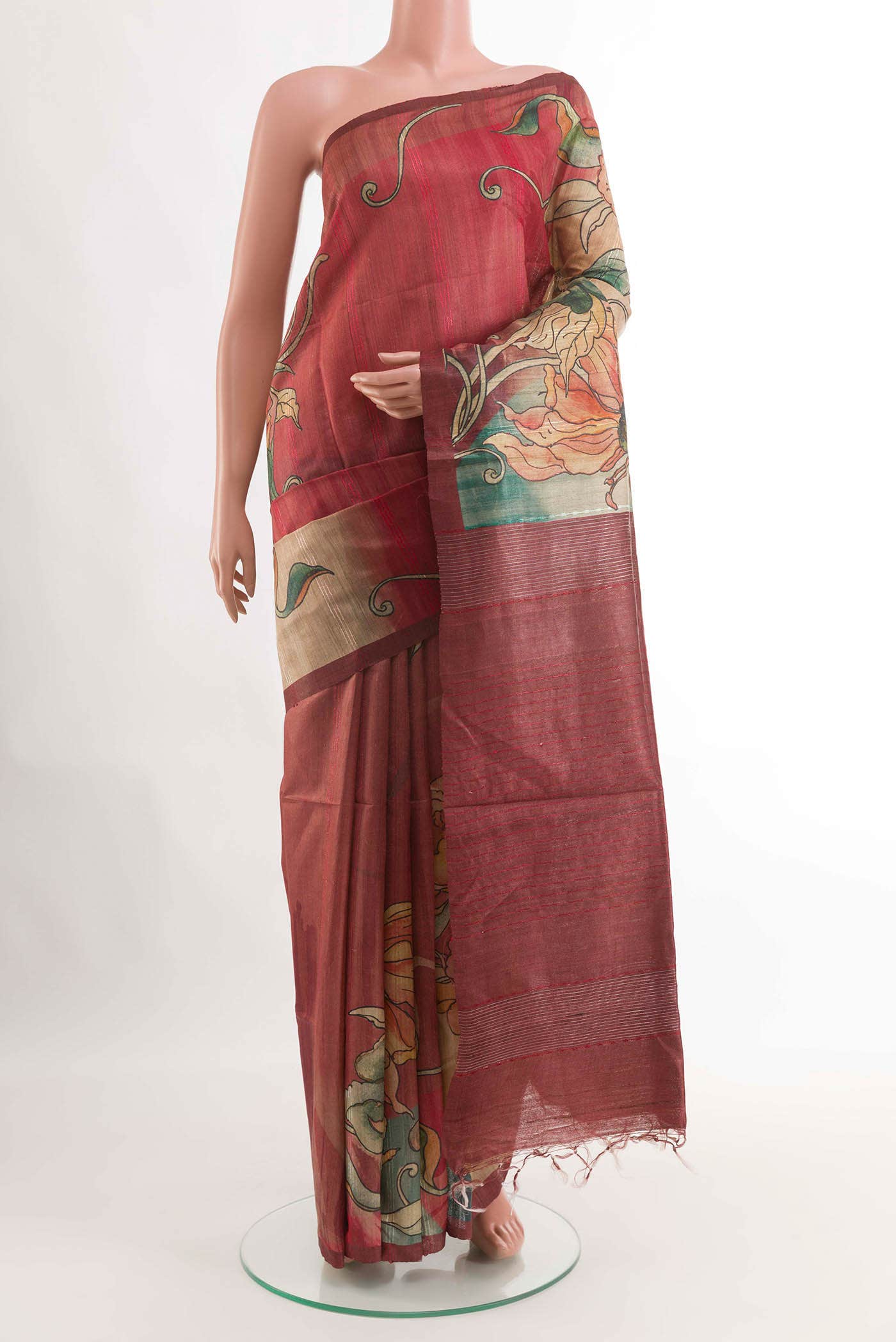 Dark Beige Tussar Saree