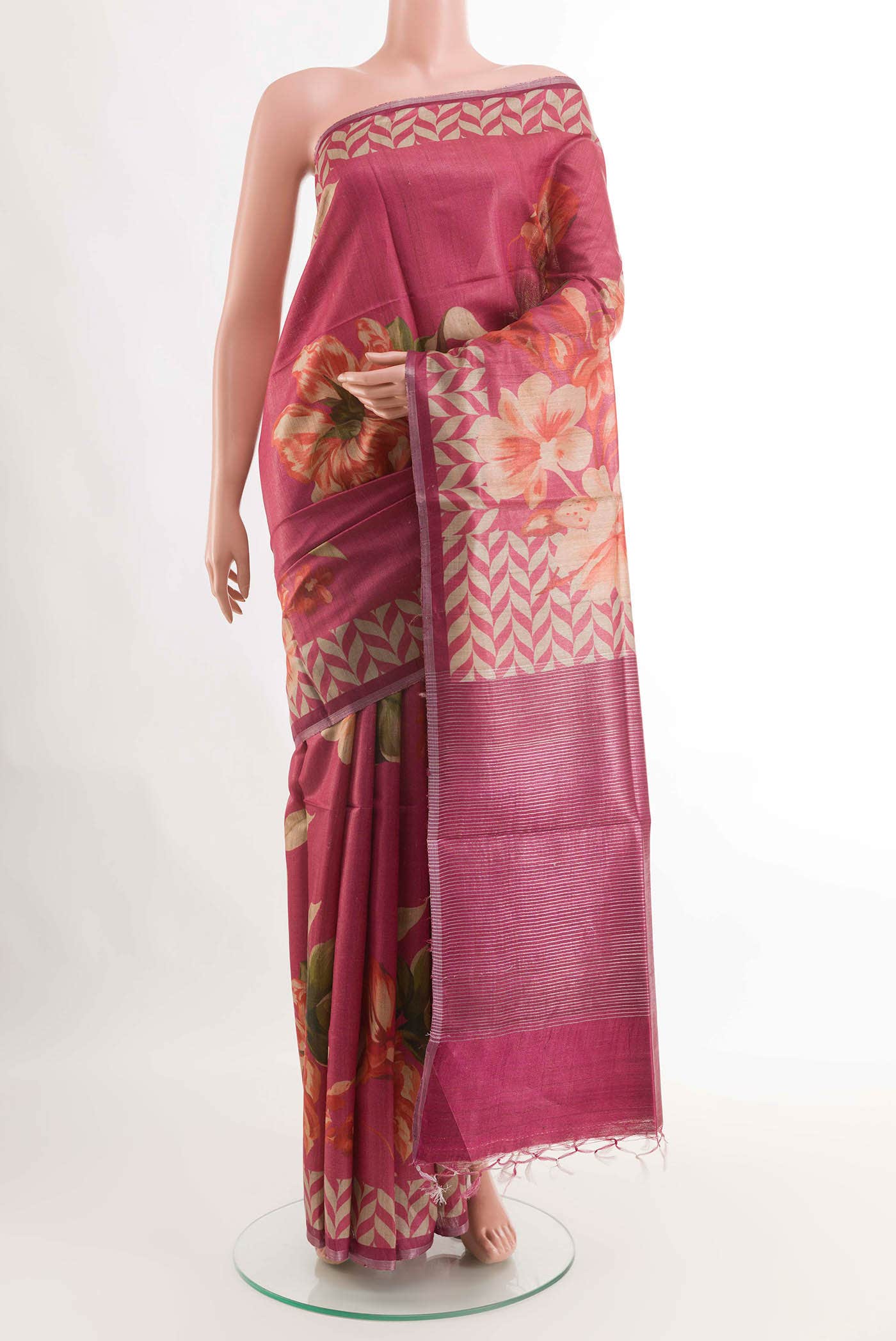Dark Pink Tussar Saree