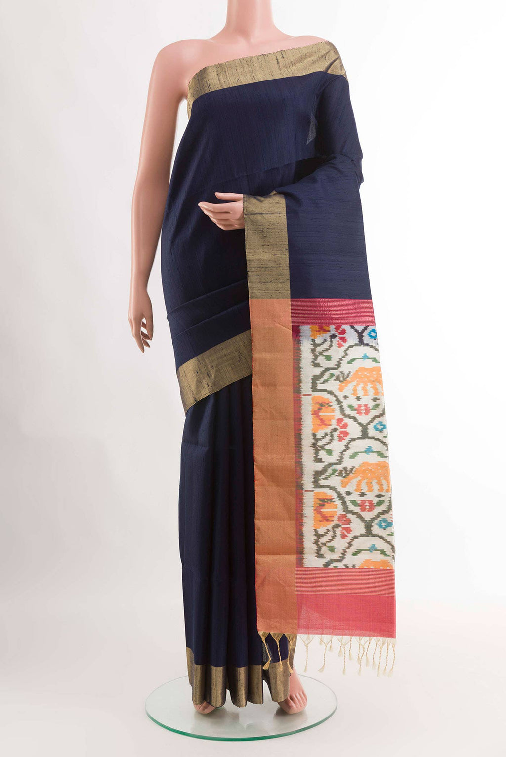 Navy Blue Tussar Saree