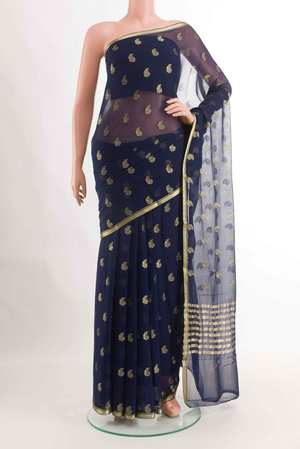 Blue Mysore Chiffon Saree