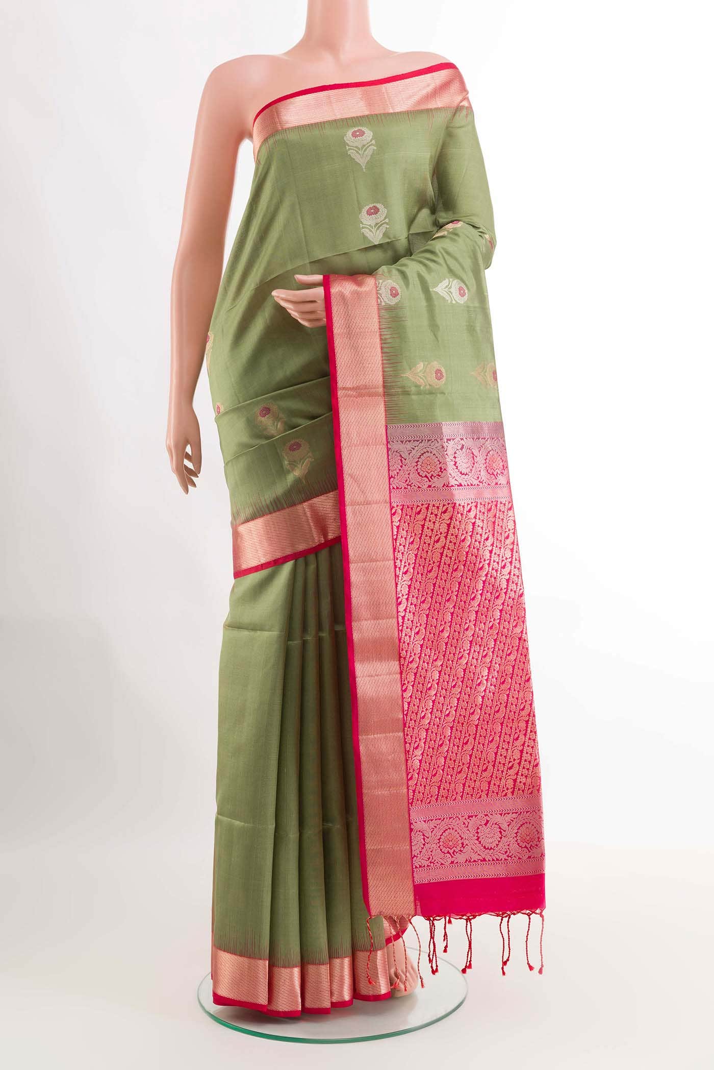 Olive Green Soft Silk Saree