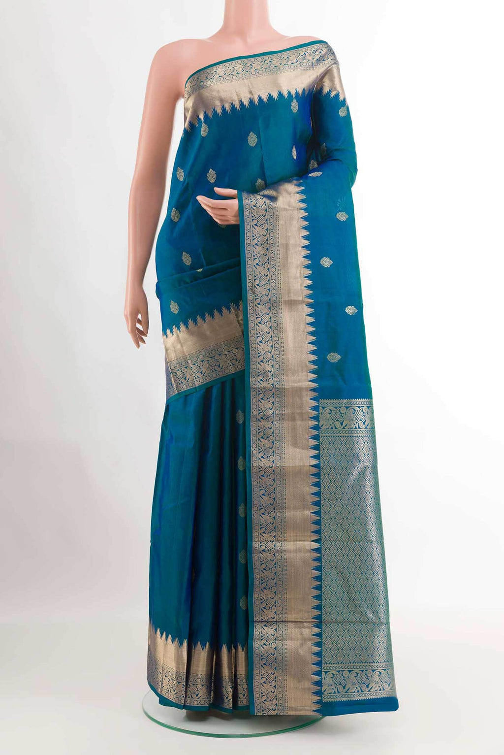Peacock Blue Kanchipuram Silk Saree