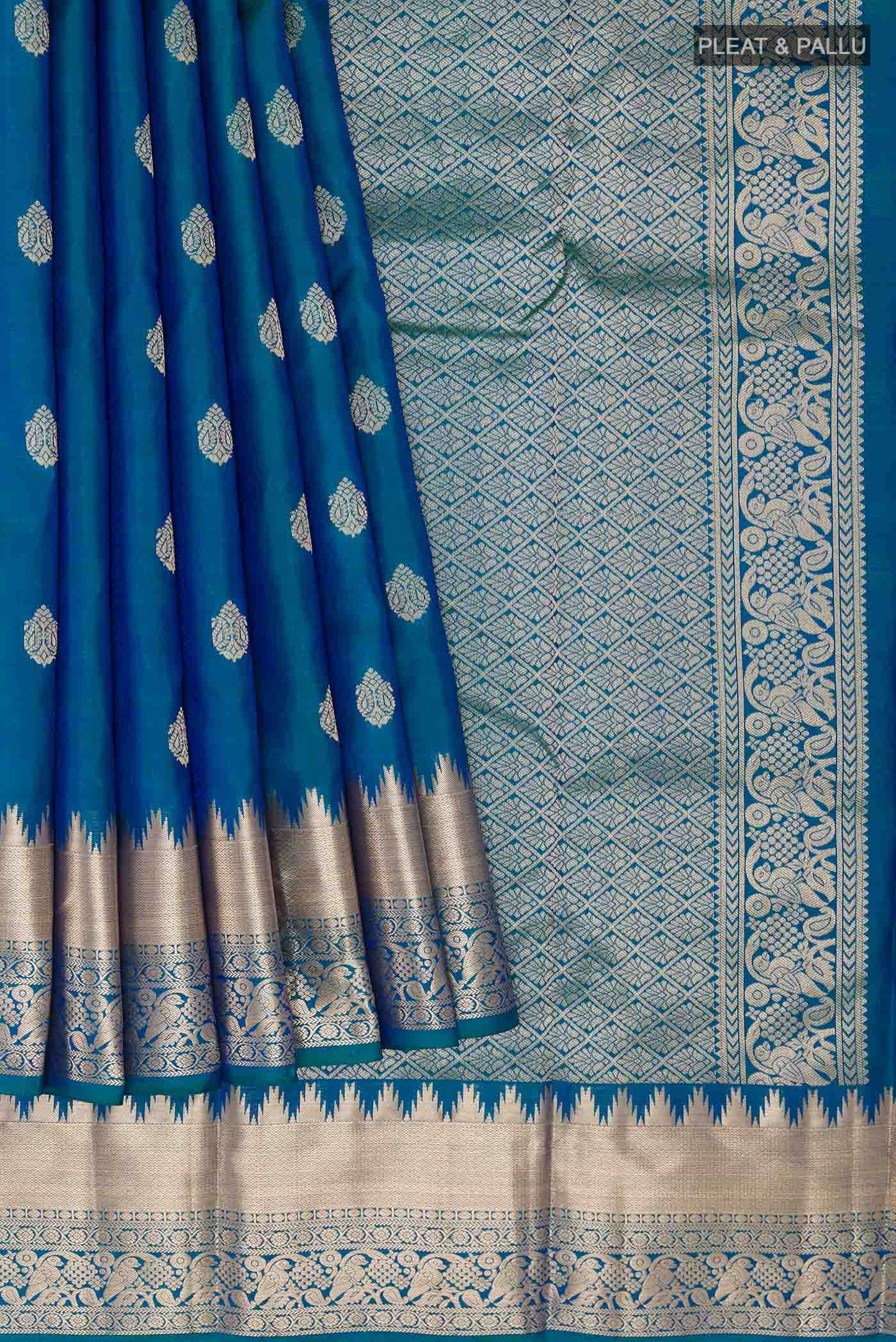 Peacock Blue Kanchipuram Silk Saree