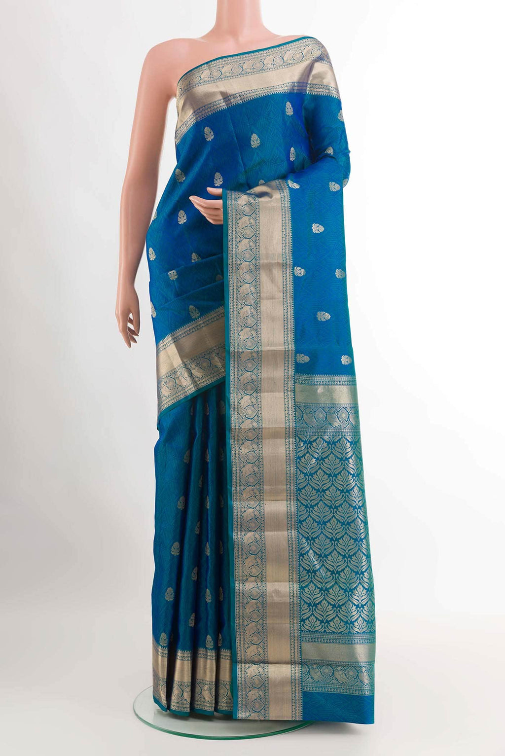 Peacock Blue Kanchipuram Silk Saree