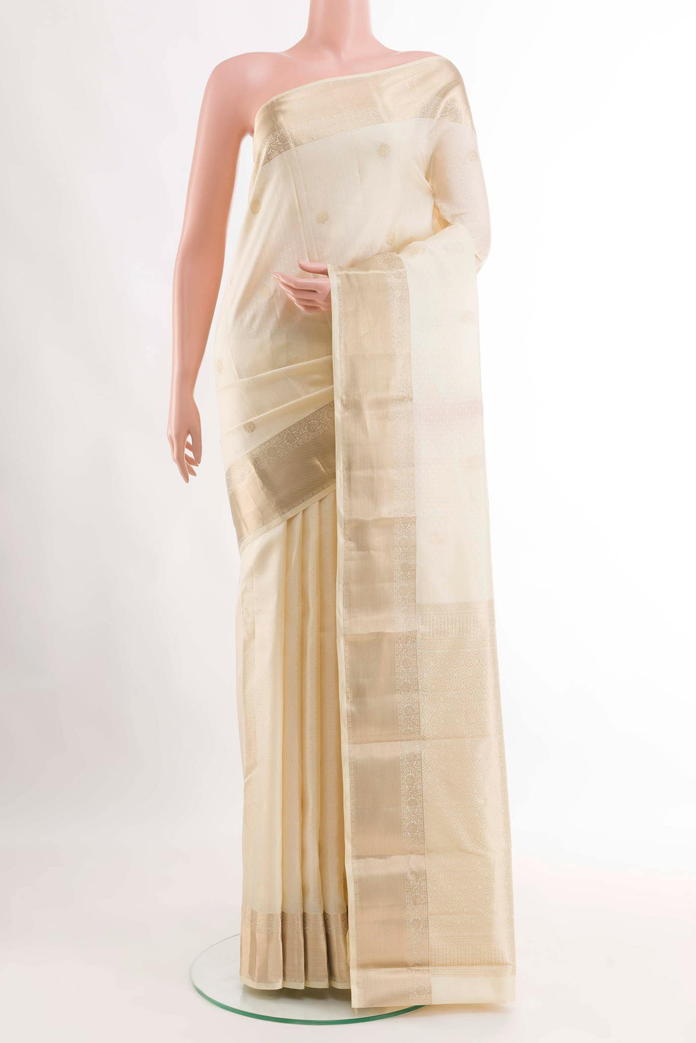Off White Kanchipuram Silk Saree