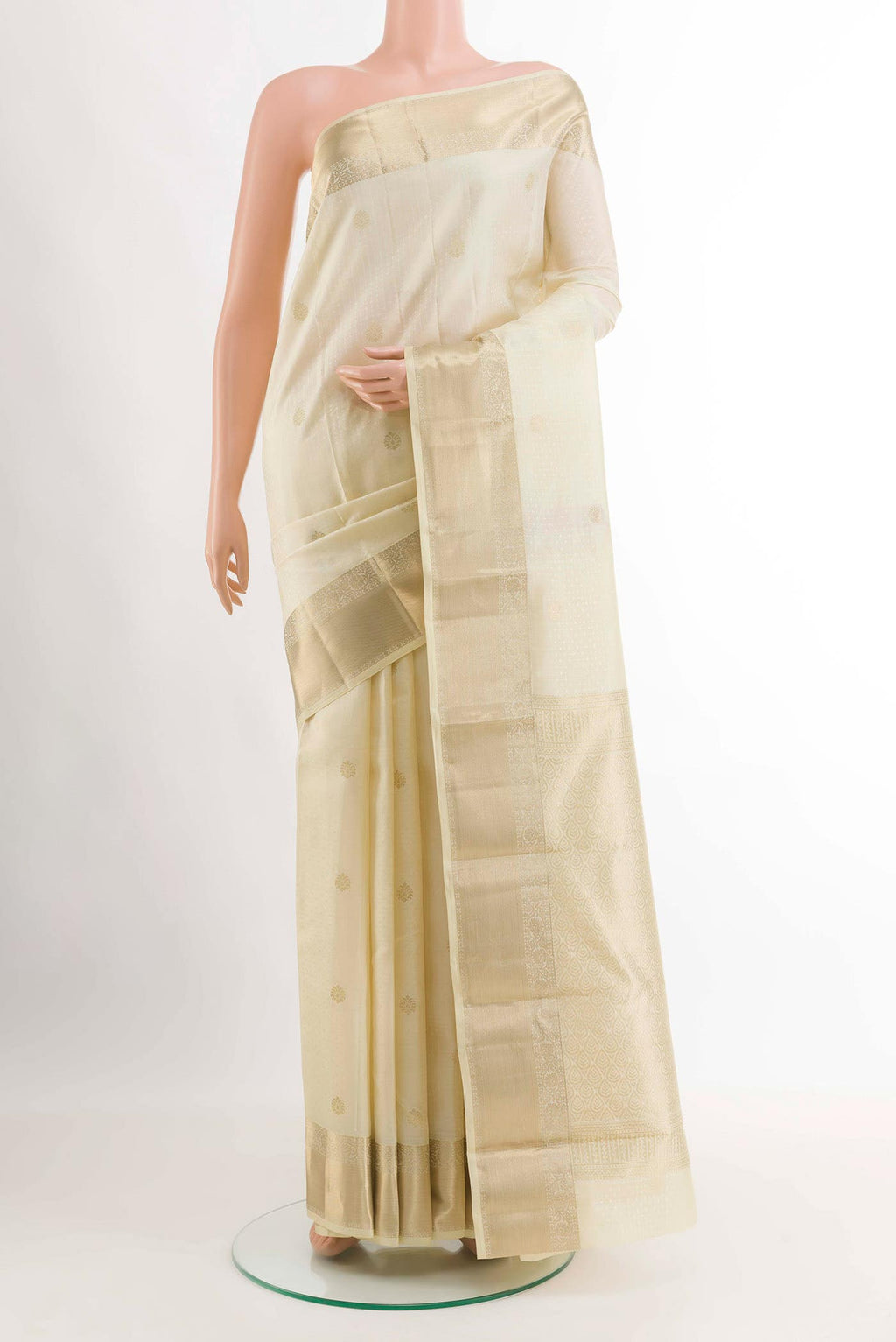 Off White Kanchipuram Silk Saree