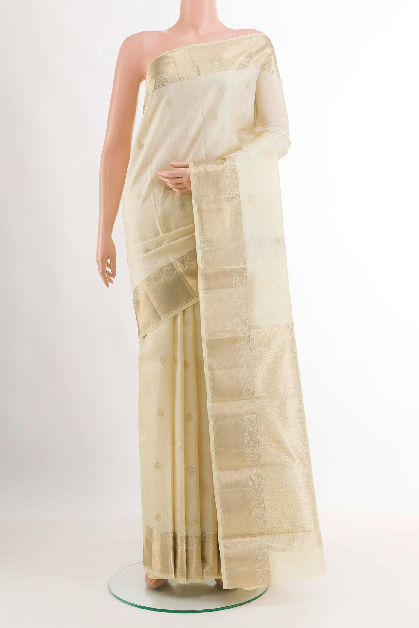 Off White Kanchipuram Silk Saree