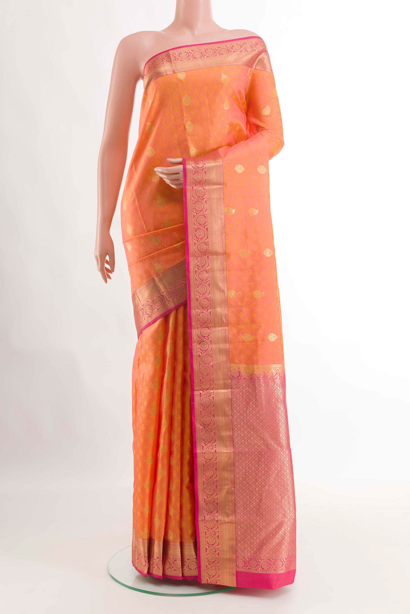 Orange Dual Tone Kanchipuram Silk Saree