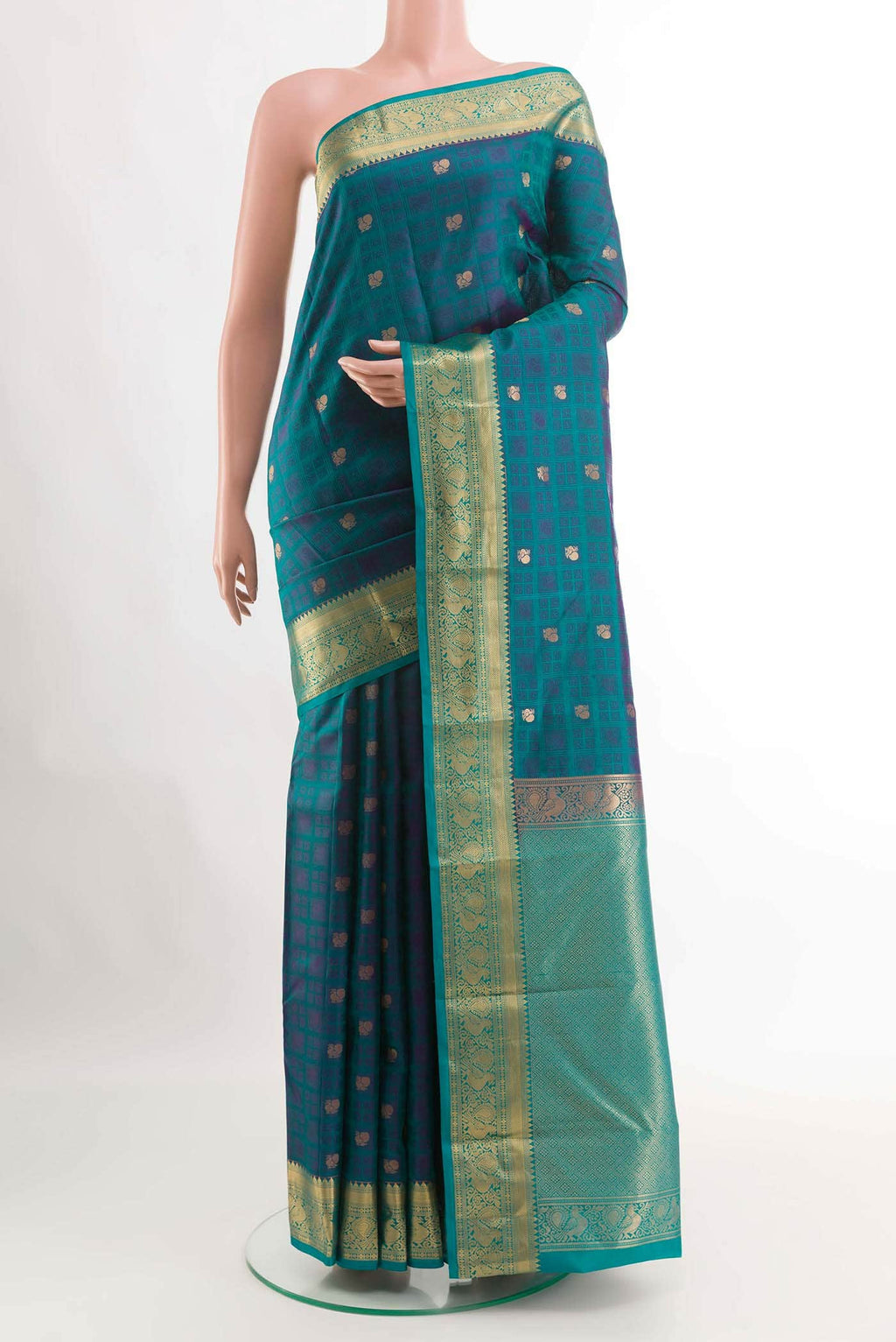 Peacock Blue Dual Tone Kanchipuram Silk Saree