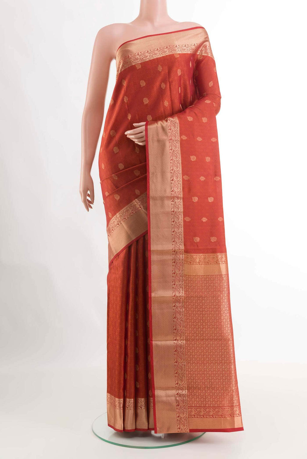 Brick Orange Kanchipuram Silk Saree