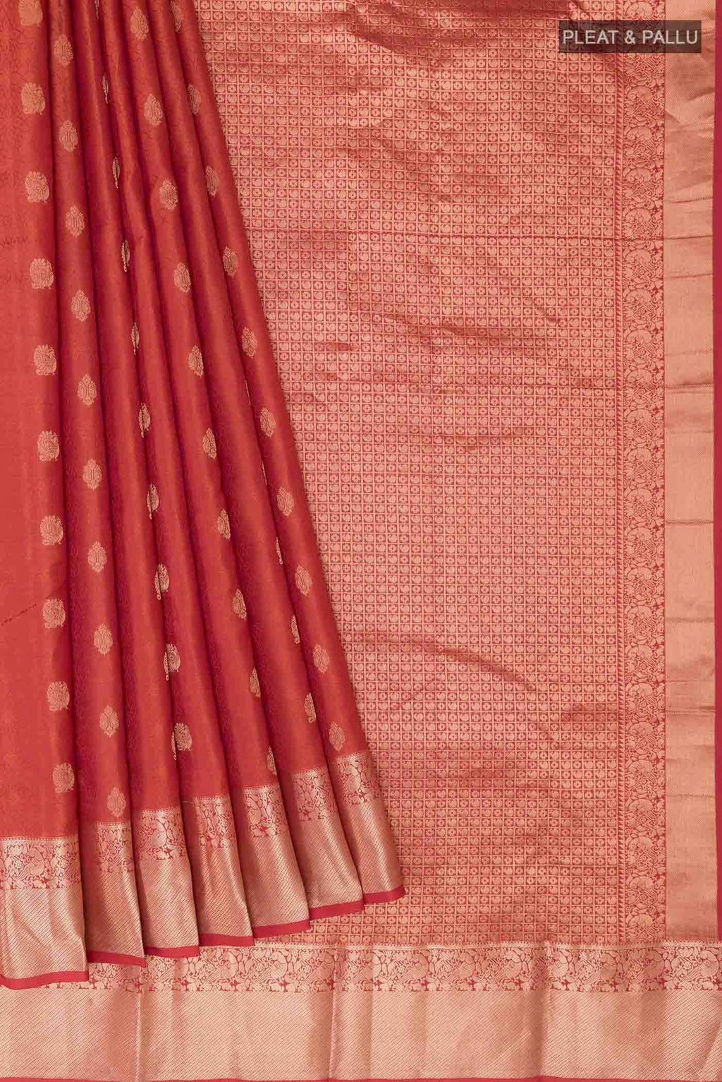 Brick Orange Kanchipuram Silk Saree