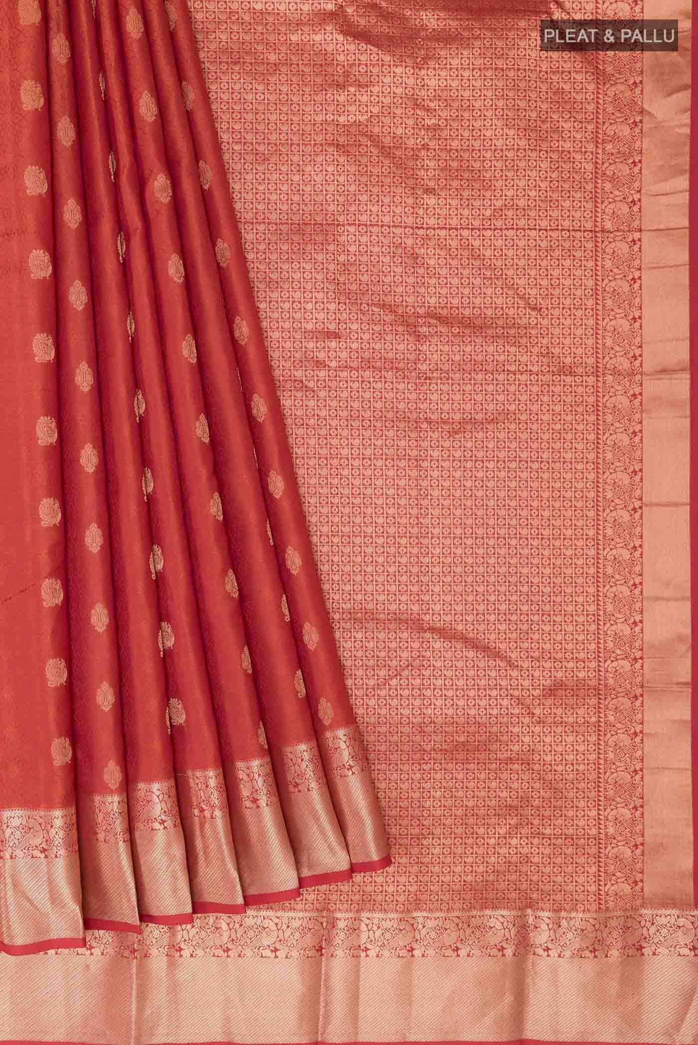 Brick Orange Kanchipuram Silk Saree